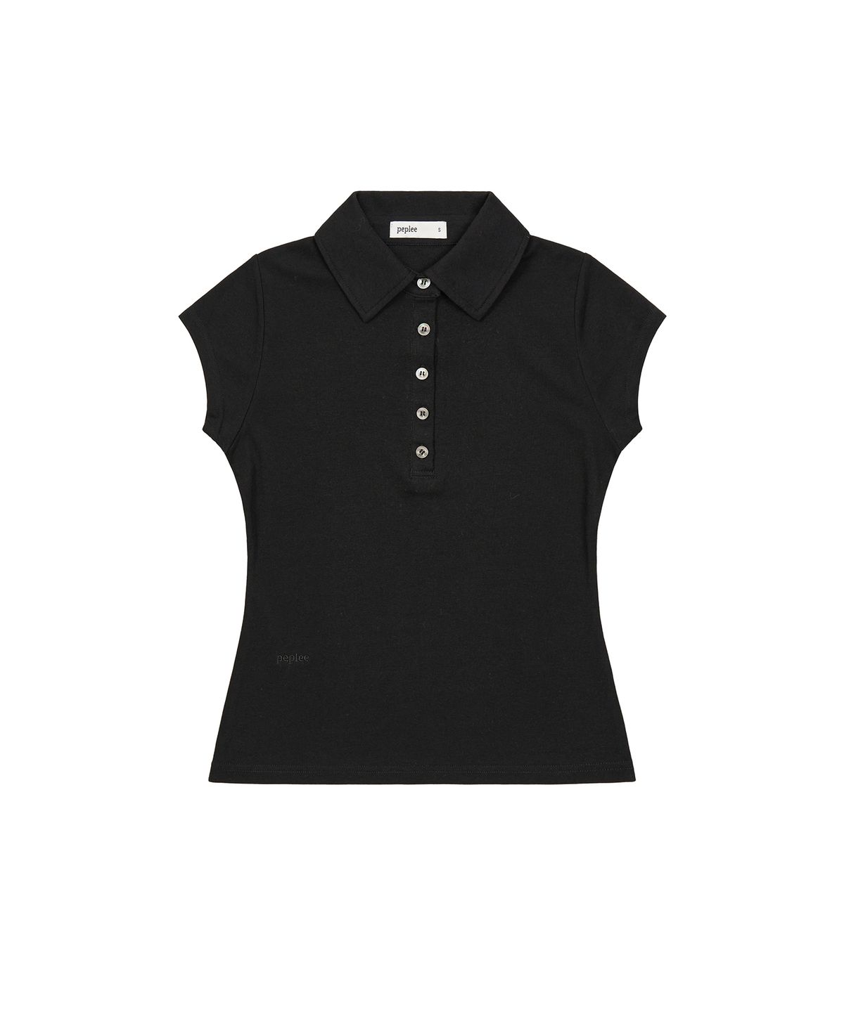 페플리(PEPLEE) Button Cap Sleeve Collar Tee (Black)