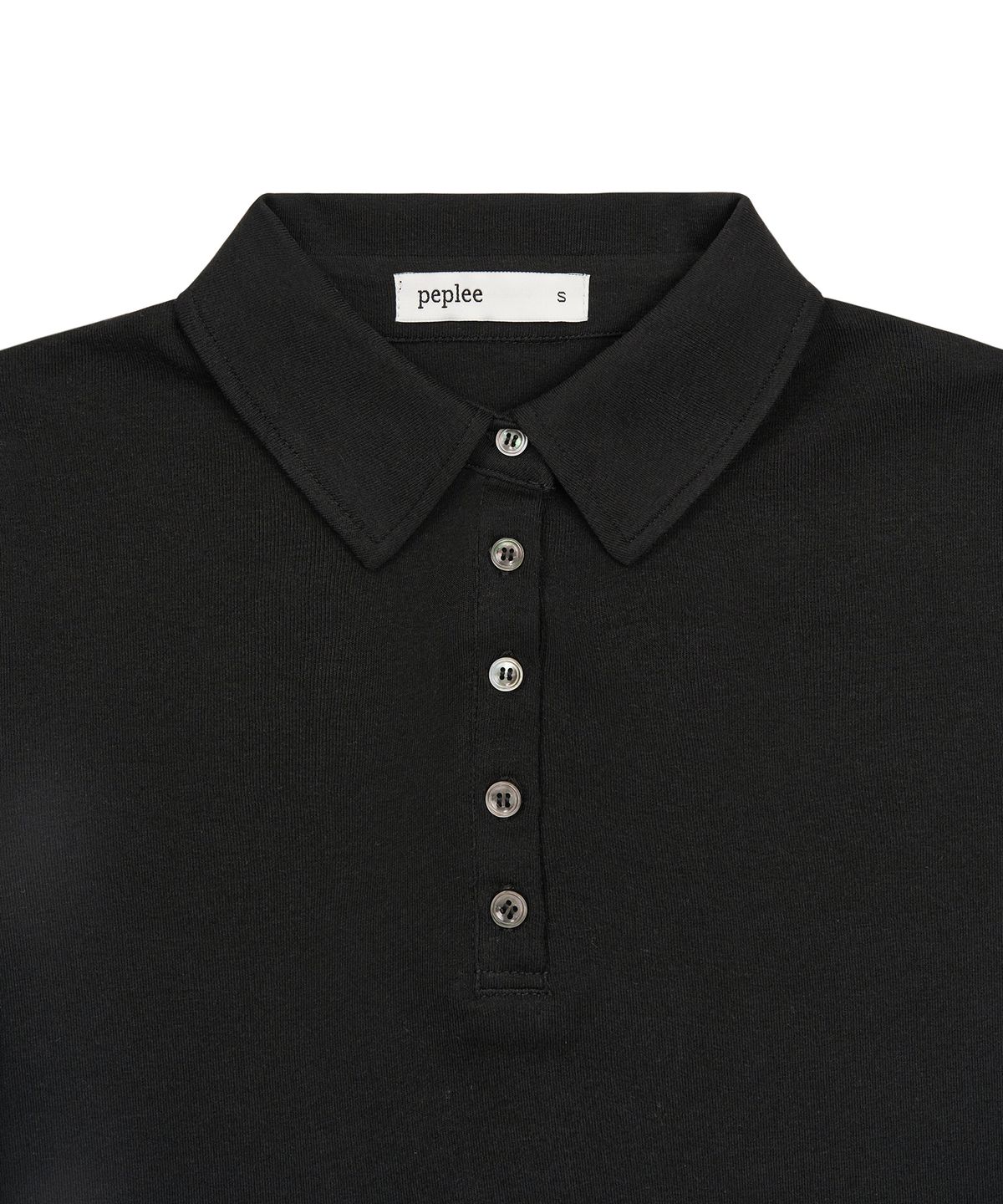 페플리(PEPLEE) Button Cap Sleeve Collar Tee (Black)