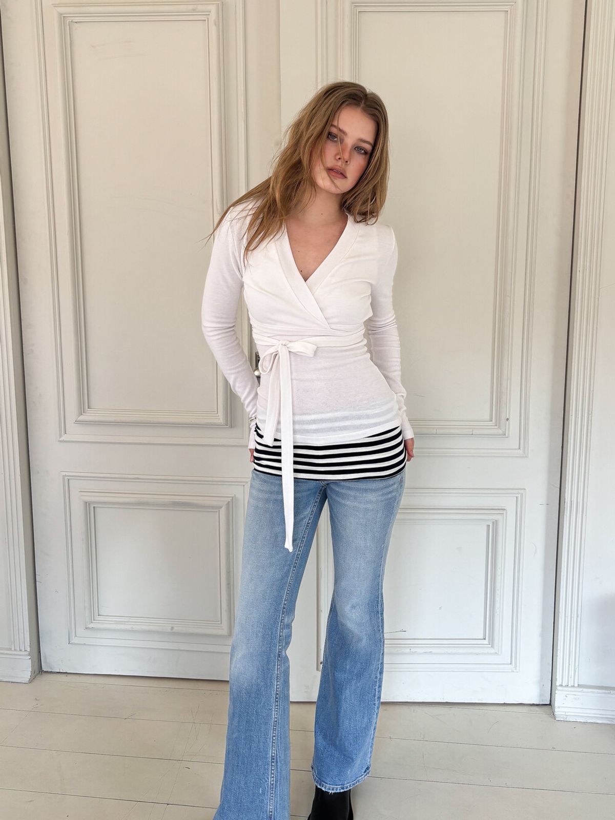 디망쉬(DIMANCHE) wrap cardigan setup (white)