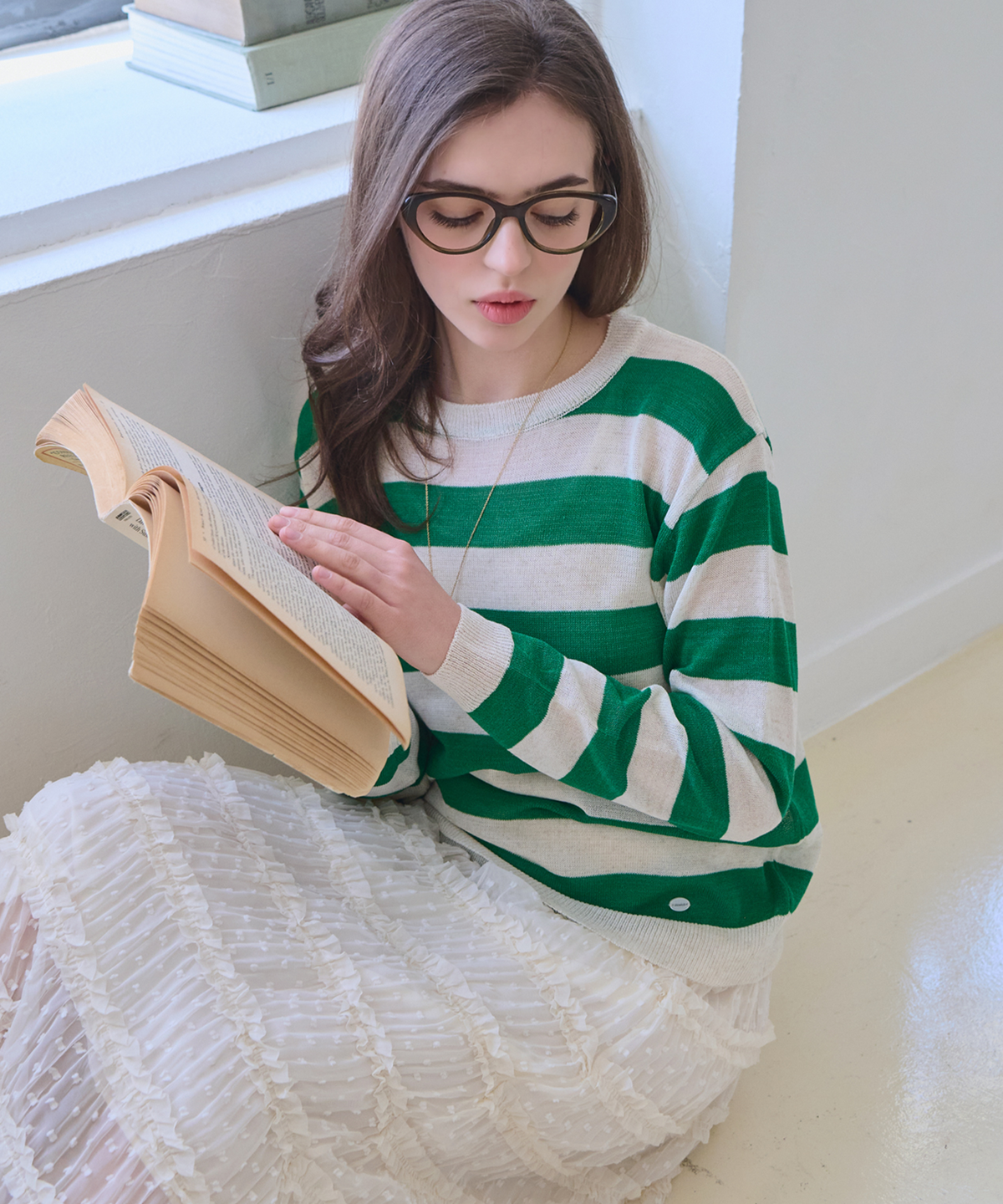 슬로우롤리(SLOWLOLLI) Stripe round-neck knit_4 Colors