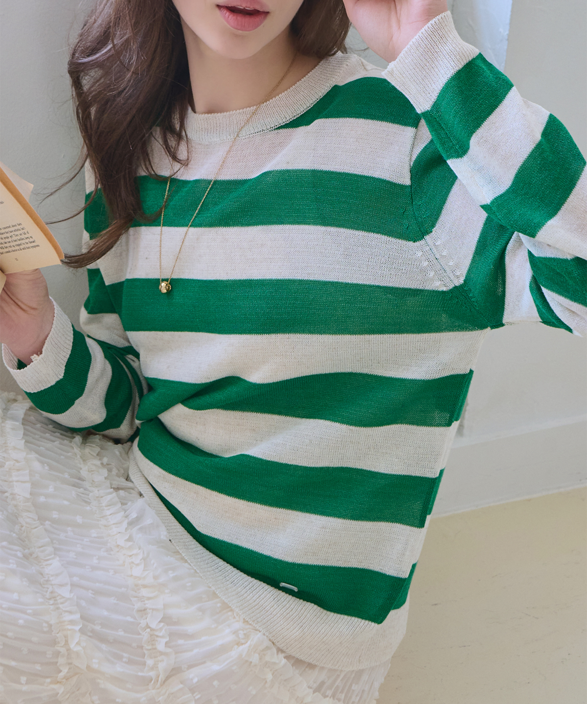 슬로우롤리(SLOWLOLLI) Stripe round-neck knit_4 Colors