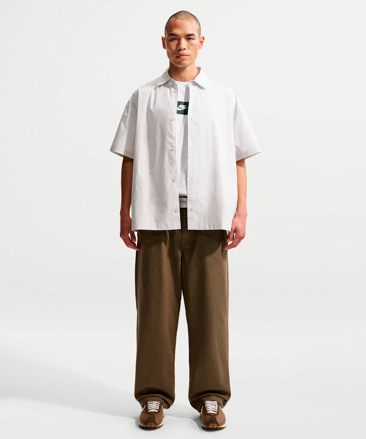 나이키(NIKE) 클럽 반팔 버튼업 셔츠 M - 포톤 더스트:화이트 / HJ2027-025