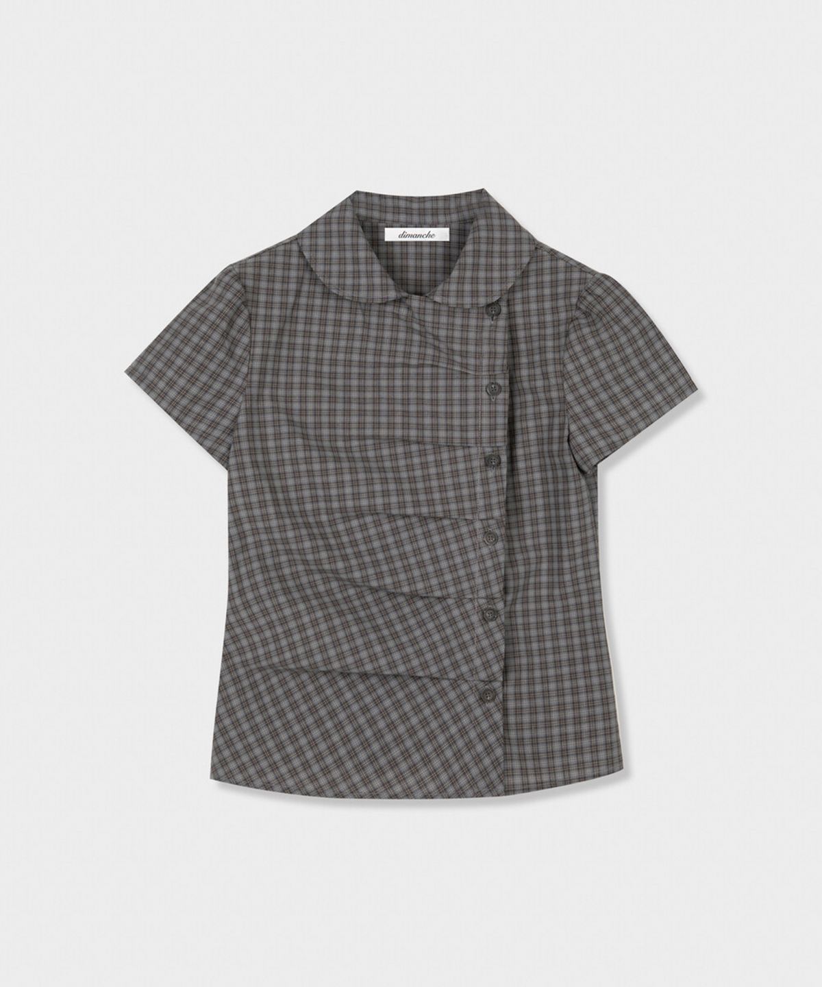 디망쉬(DIMANCHE) Pleated Blouse (grey check)