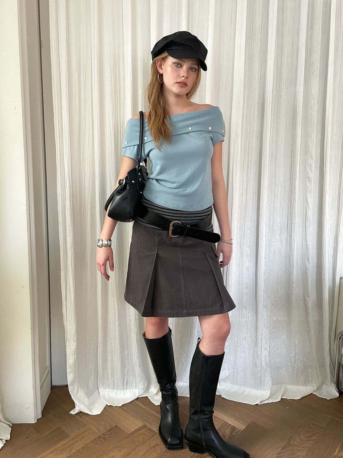 디망쉬(DIMANCHE) Pocket Midi Skirt (charcoal)