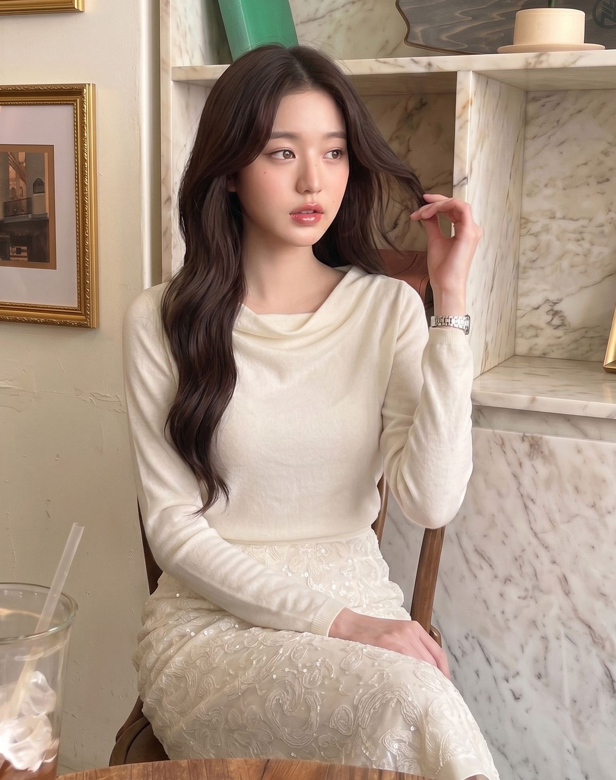지에마르(GIEMAR) DRAPE SHIRRING TEE IVORY 드레이프 셔링티 아이보리