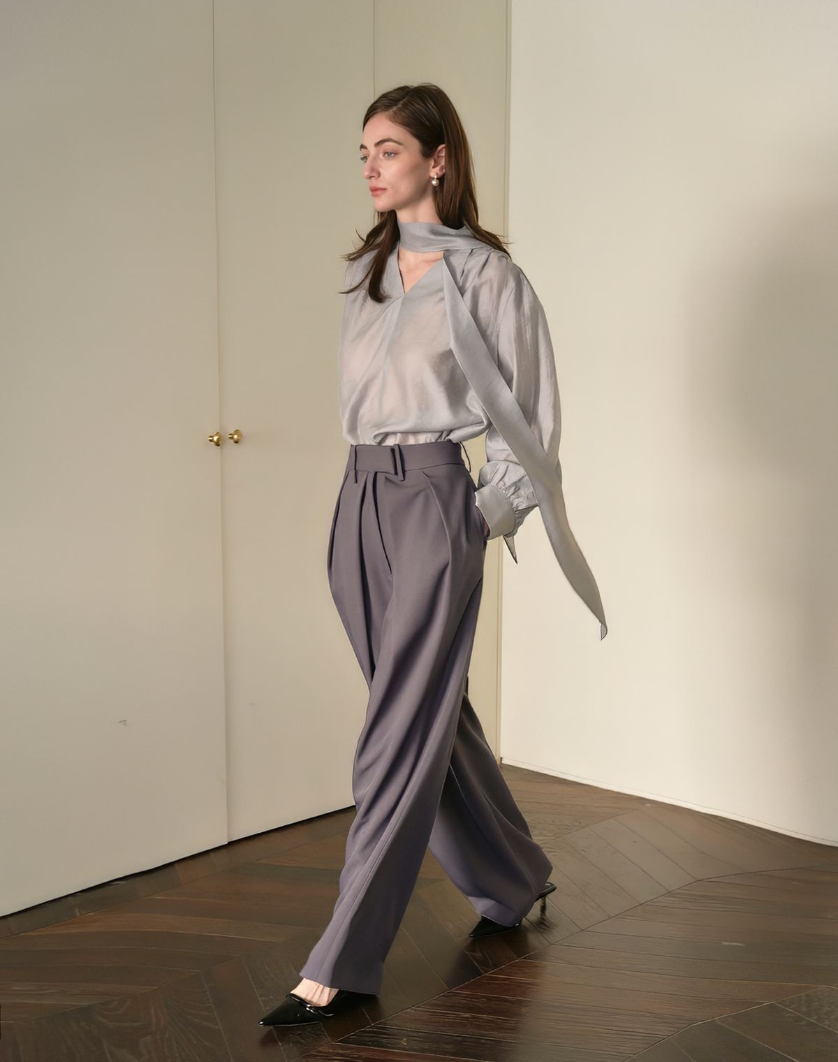 지에마르(GIEMAR) WIDE SLACKS GRAY 와이드 슬랙스 그레이