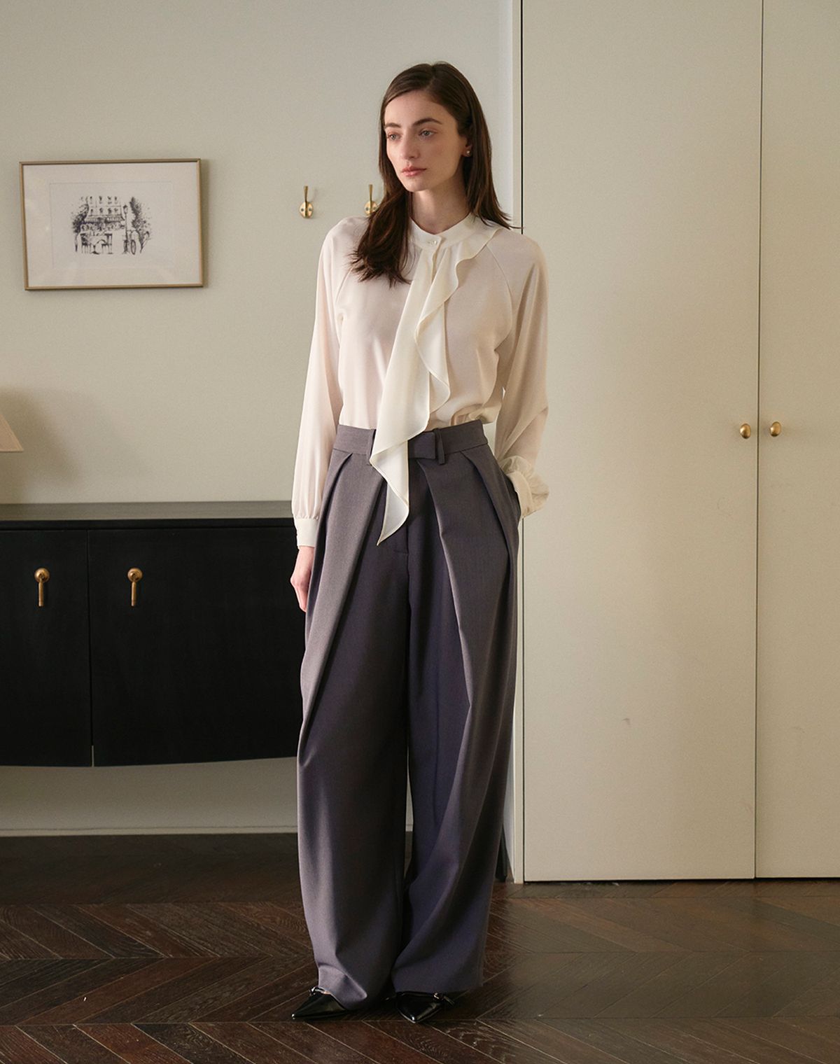 지에마르(GIEMAR) WIDE SLACKS GRAY 와이드 슬랙스 그레이