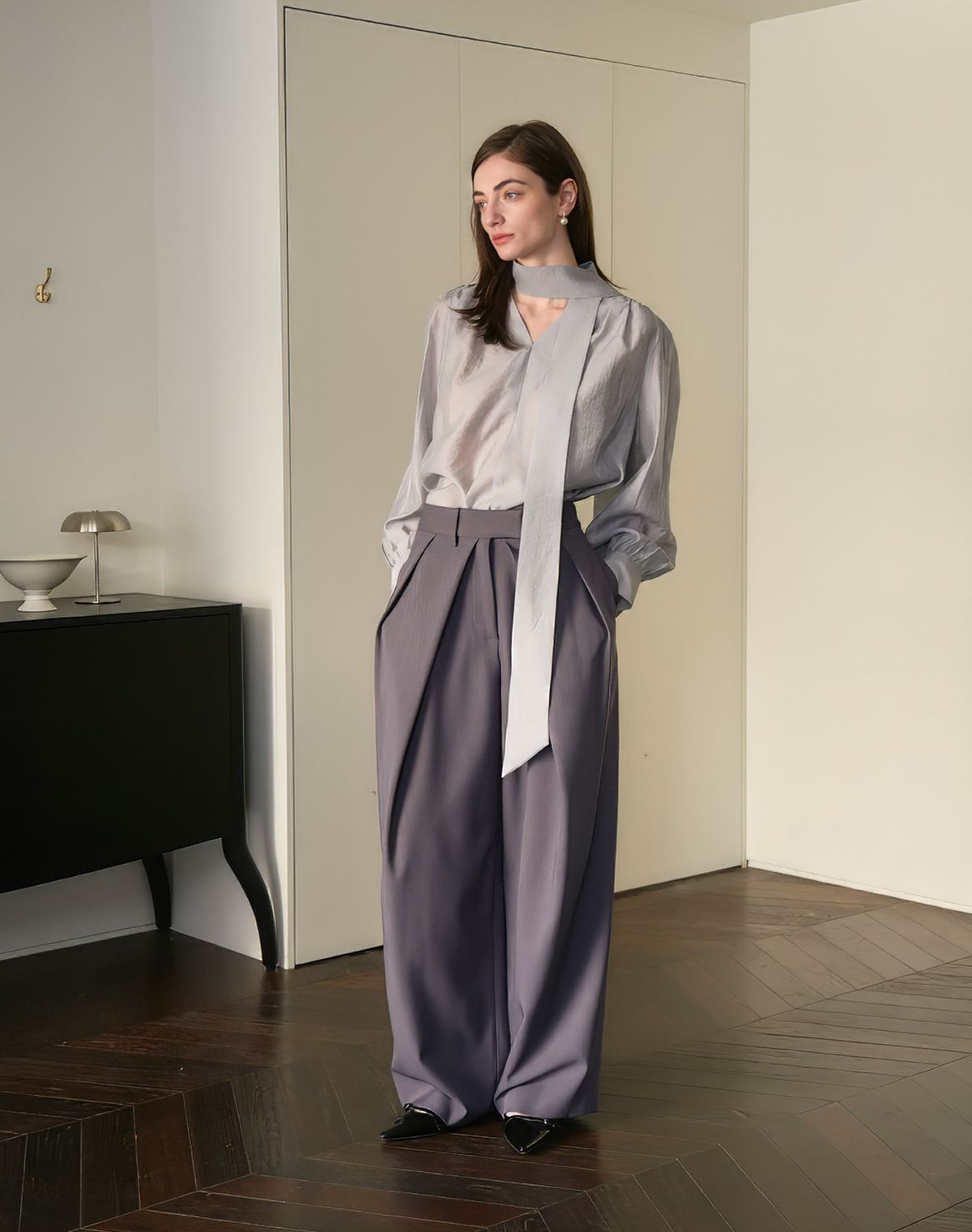 지에마르(GIEMAR) WIDE SLACKS GRAY 와이드 슬랙스 그레이