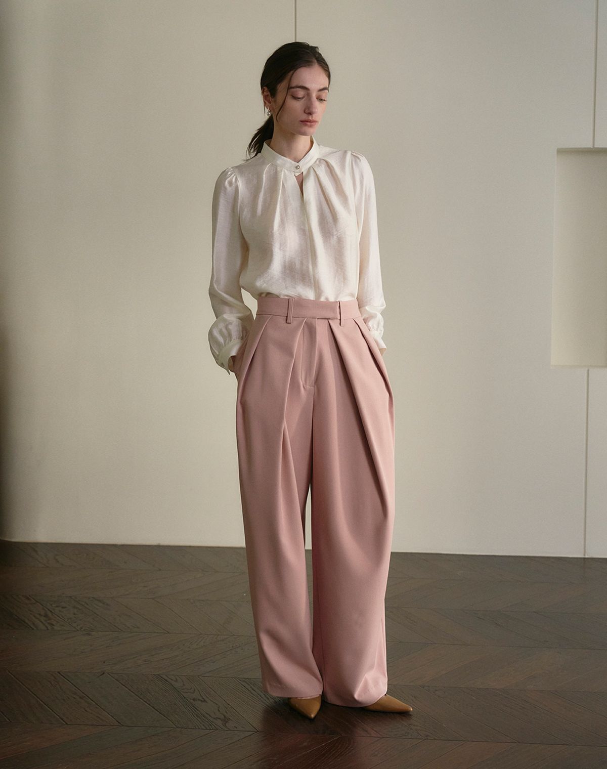 지에마르(GIEMAR) WIDE SLACKS PINK 와이드 슬랙스 핑크