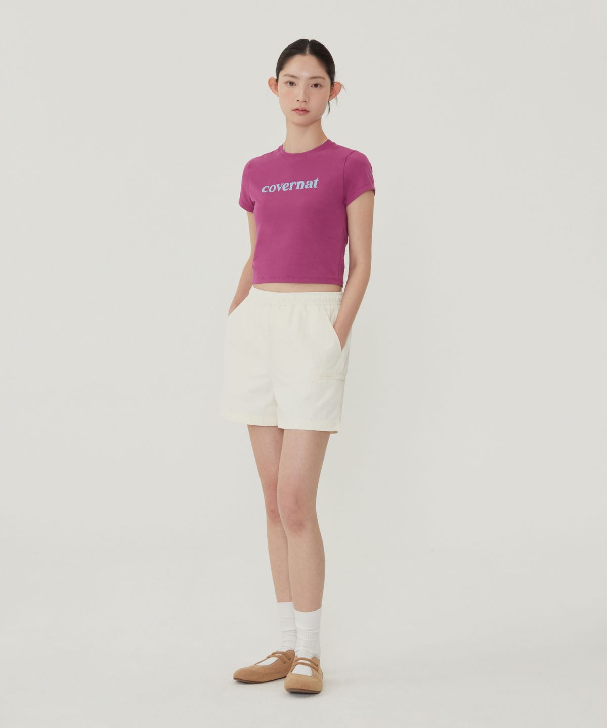 커버낫 우먼(COVERNAT WOMAN) 우먼 나일론 밴딩 쇼츠 아이보리