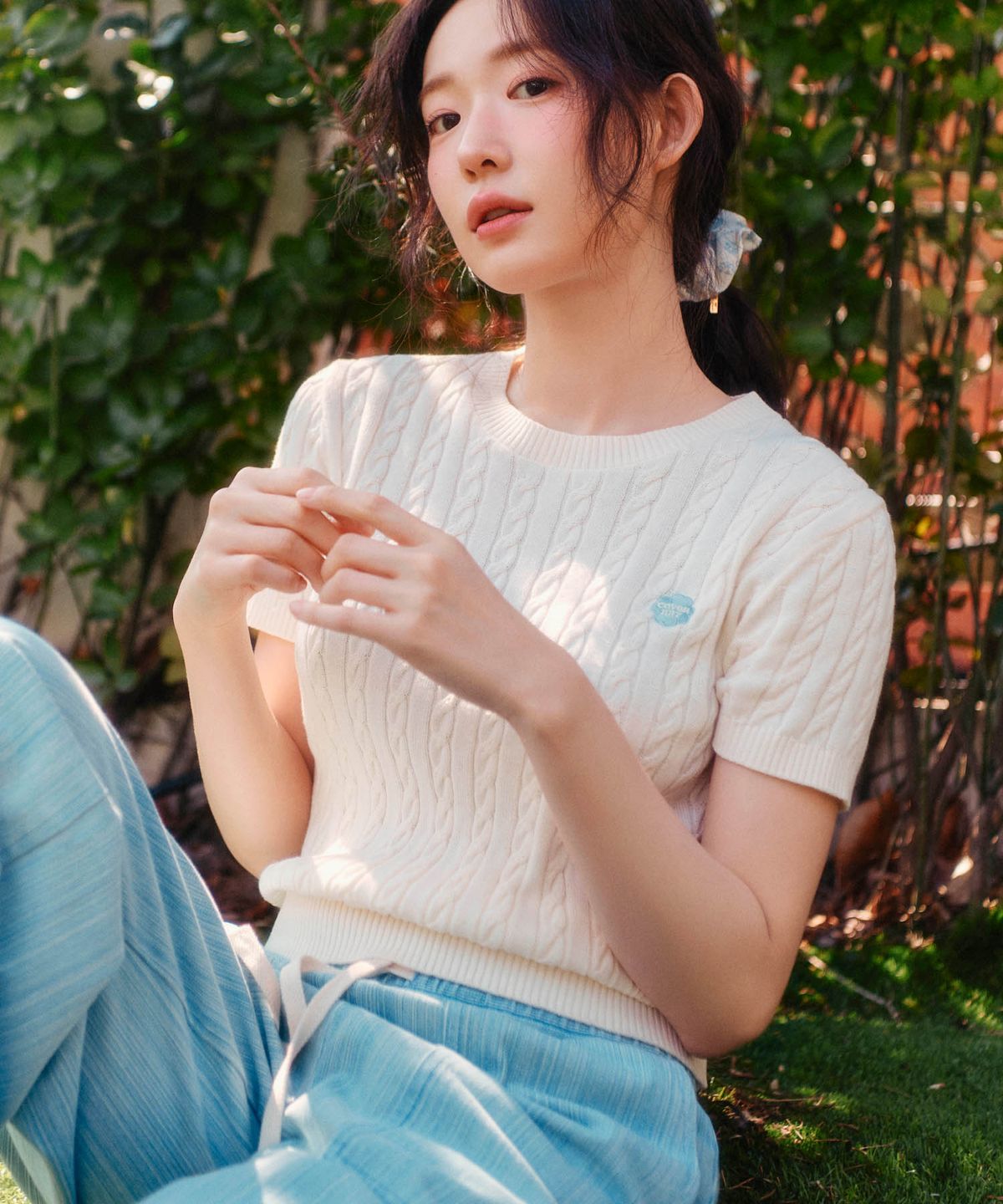 커버낫 우먼(COVERNAT WOMAN) 우먼 스트라이프 밴딩 데님 라이트 블루