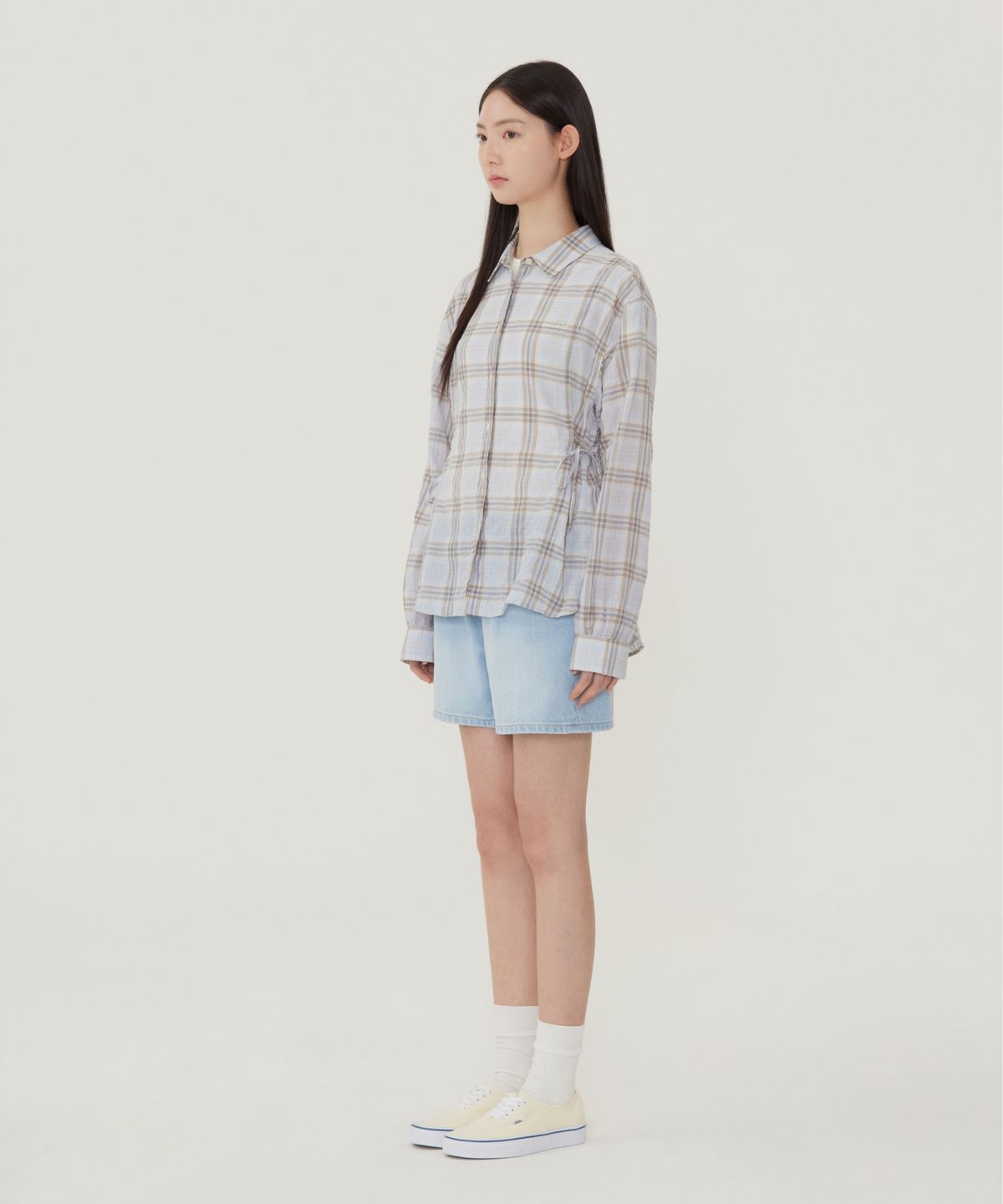 커버낫 우먼(COVERNAT WOMAN) 우먼 오버핏 체크 셔츠 차콜