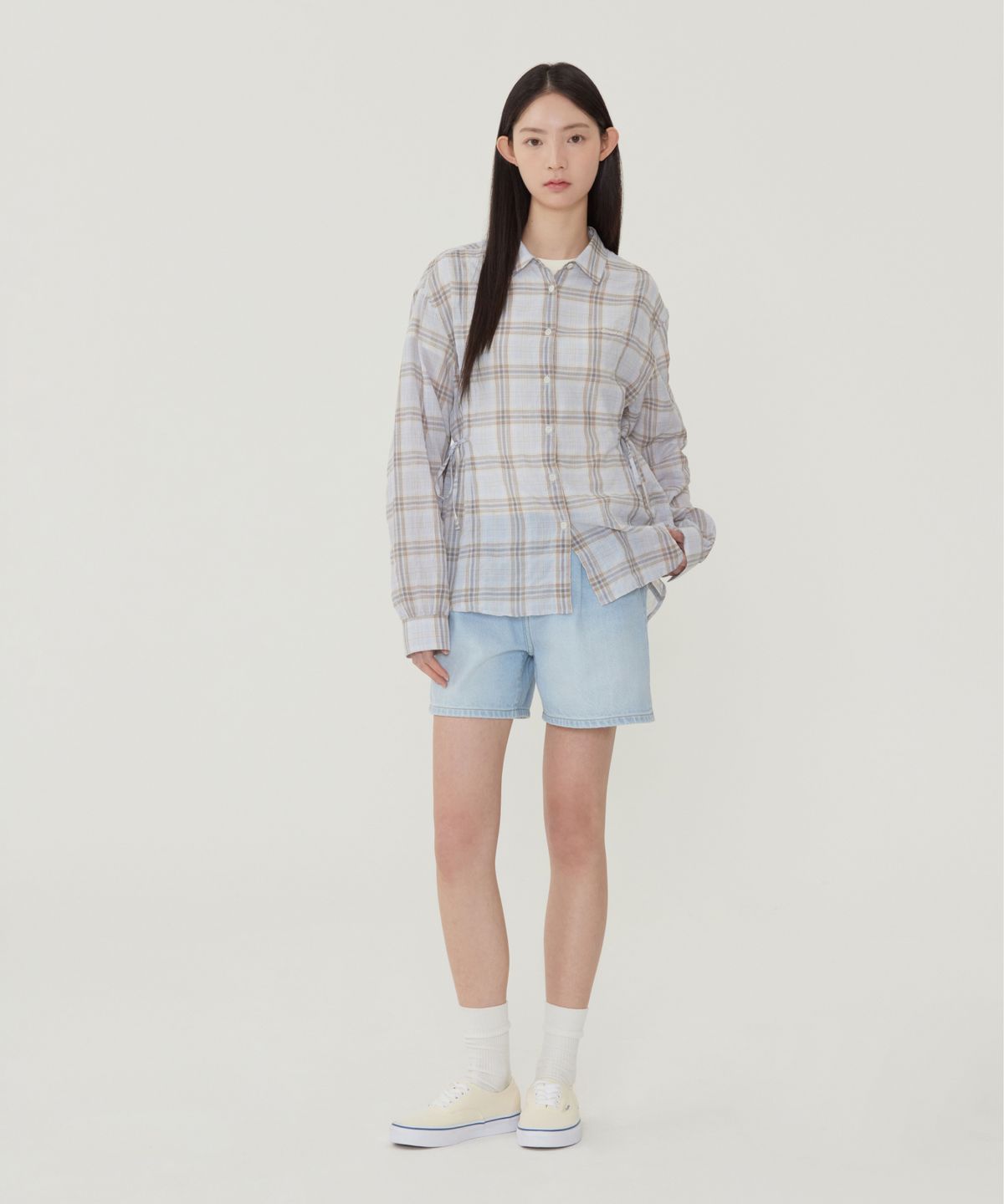 커버낫 우먼(COVERNAT WOMAN) 우먼 오버핏 체크 셔츠 라이트 블루