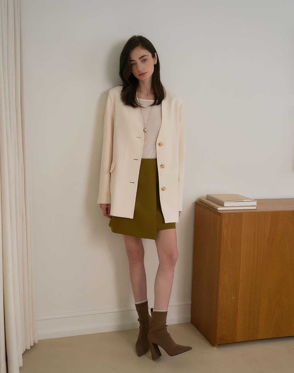 지에마르(GIEMAR) STITCH NO COLLAR JACKET IVORY 스티치 노카라 자켓 아이보리