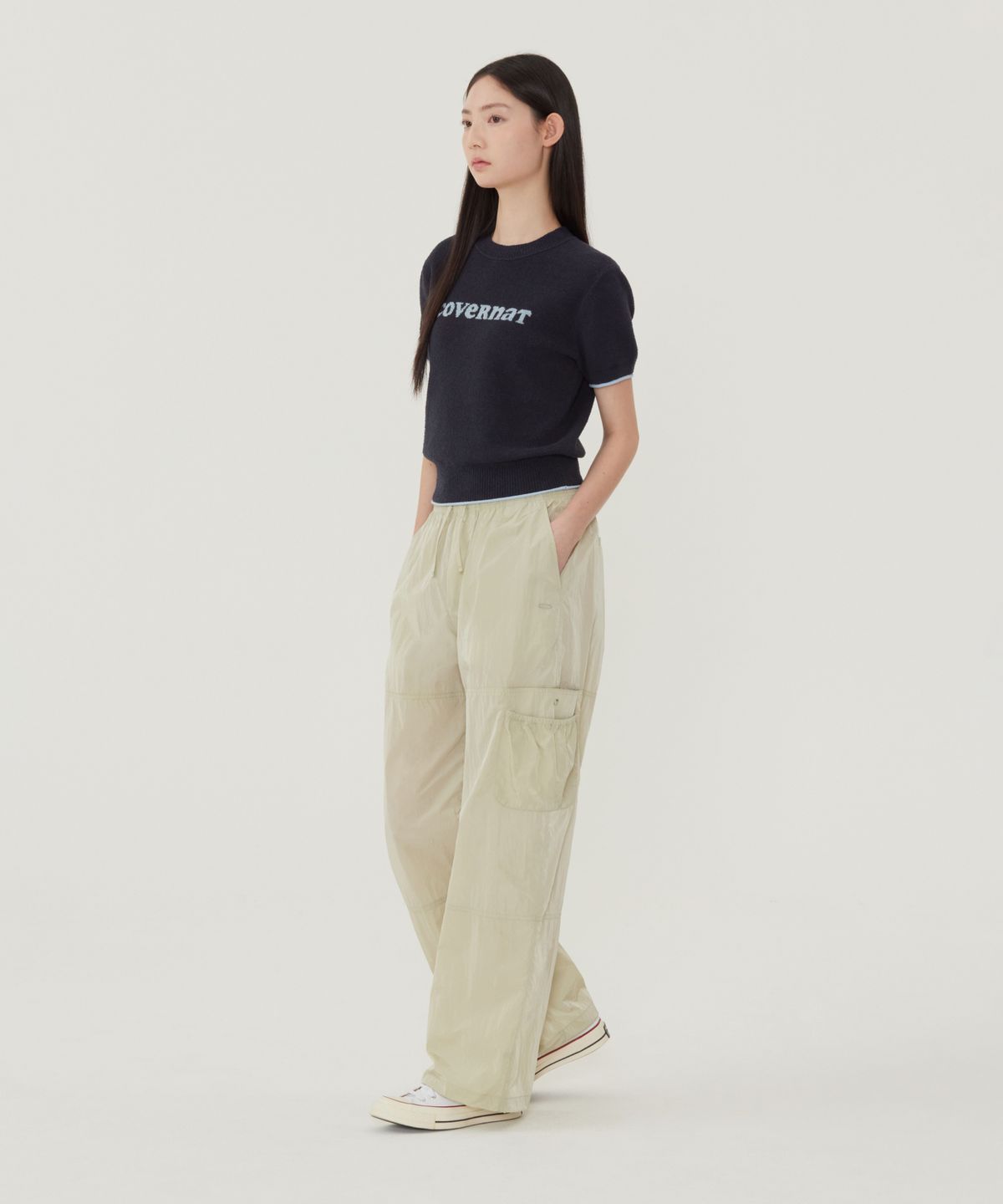 커버낫 우먼(COVERNAT WOMAN) 우먼 쿠퍼로고 하프 니트 네이비