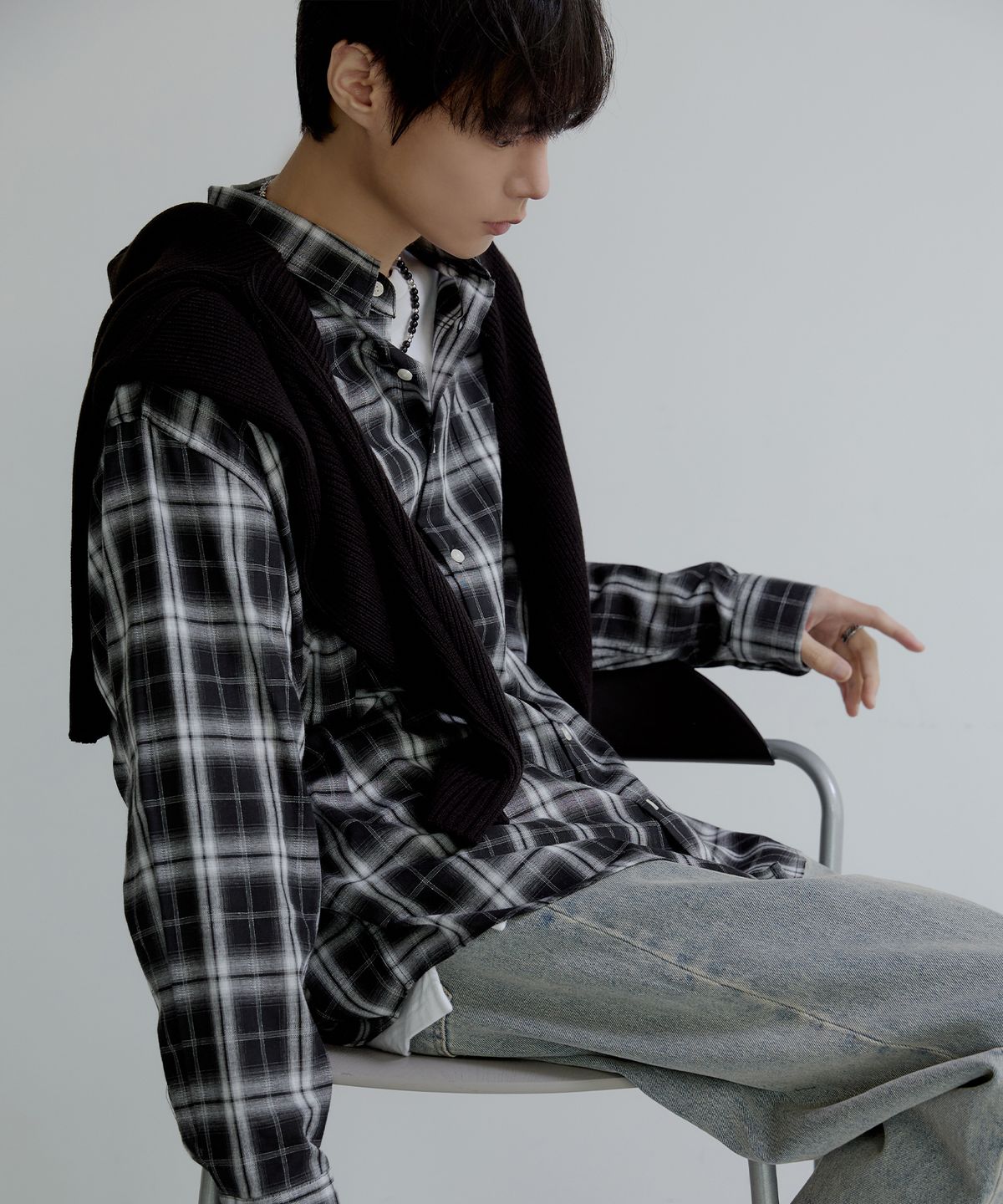 노드유(NODU) 너드 데일리 루즈핏 체크 셔츠 [블랙]