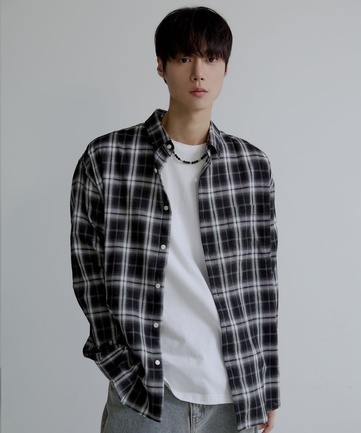 노드유(NODU) 너드 데일리 루즈핏 체크 셔츠 [블랙]