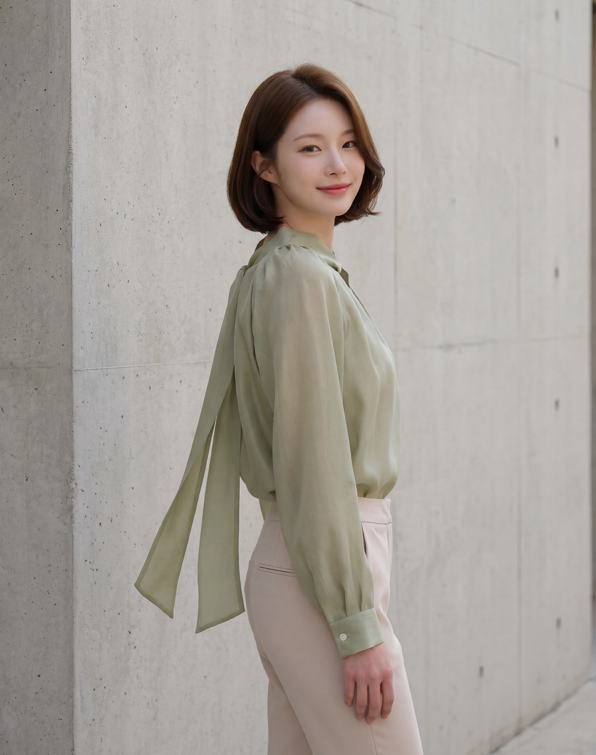 지에마르(GIEMAR) TWIST TWO WAY TIE BLOUSE GREEN  트위스트 투웨이 타이 블라우스 그린