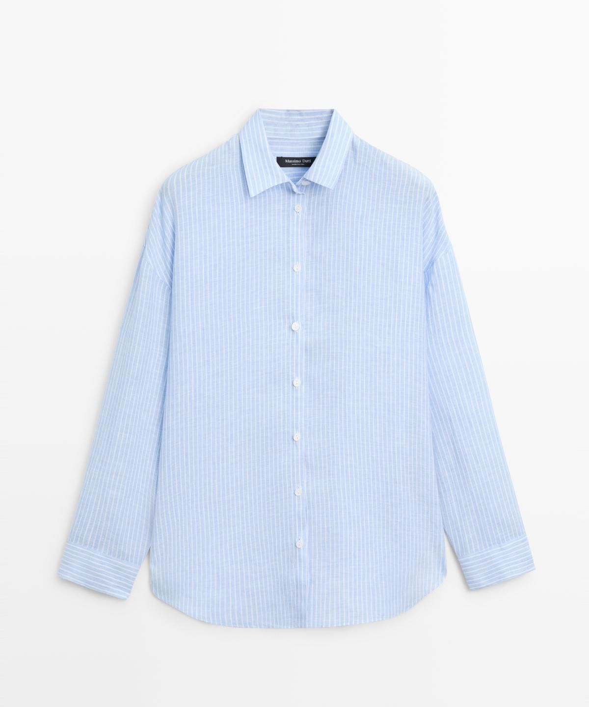 마시모두띠(MASSIMO DUTTI) 100% 린넨 스트라이프 플루이드 셔츠