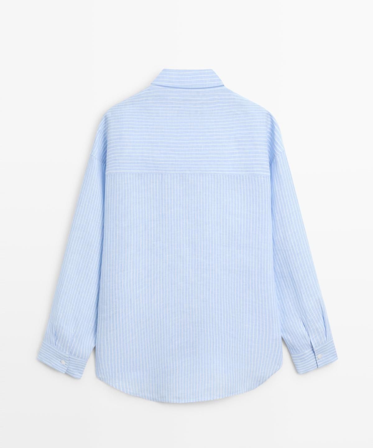 마시모두띠(MASSIMO DUTTI) 100% 린넨 스트라이프 플루이드 셔츠