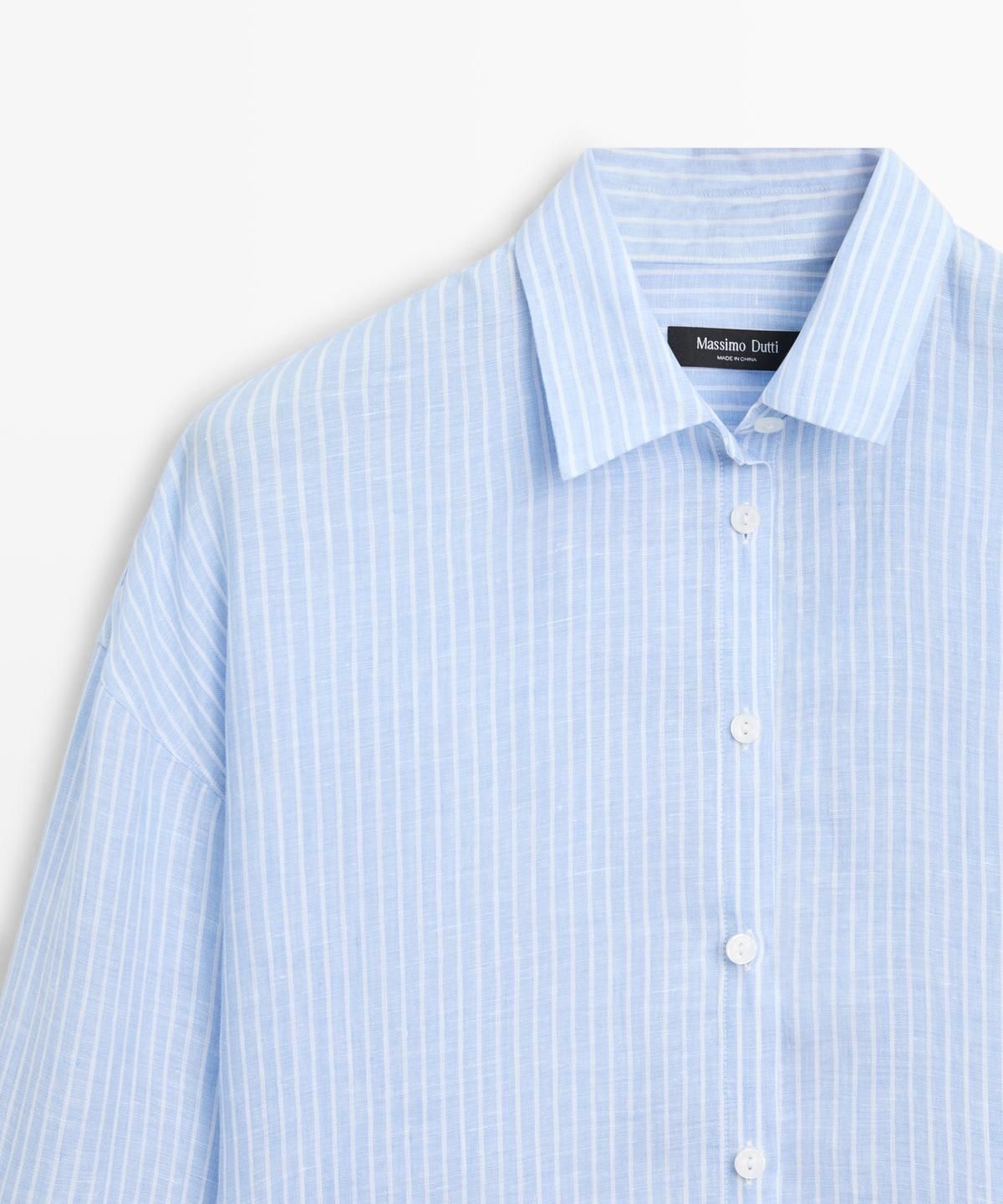 마시모두띠(MASSIMO DUTTI) 100% 린넨 스트라이프 플루이드 셔츠