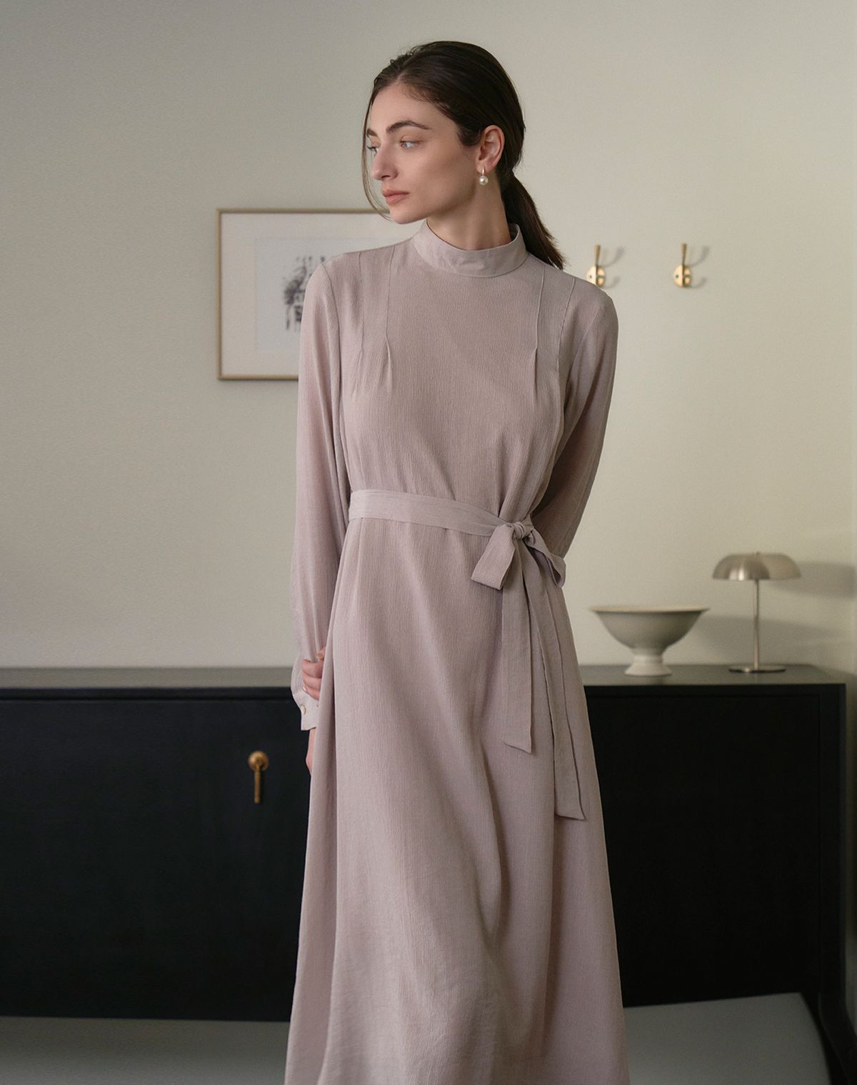 지에마르(GIEMAR) HALF NECK DRESS LIGHT PURPLE 하프 넥 드레스 라이트 퍼플