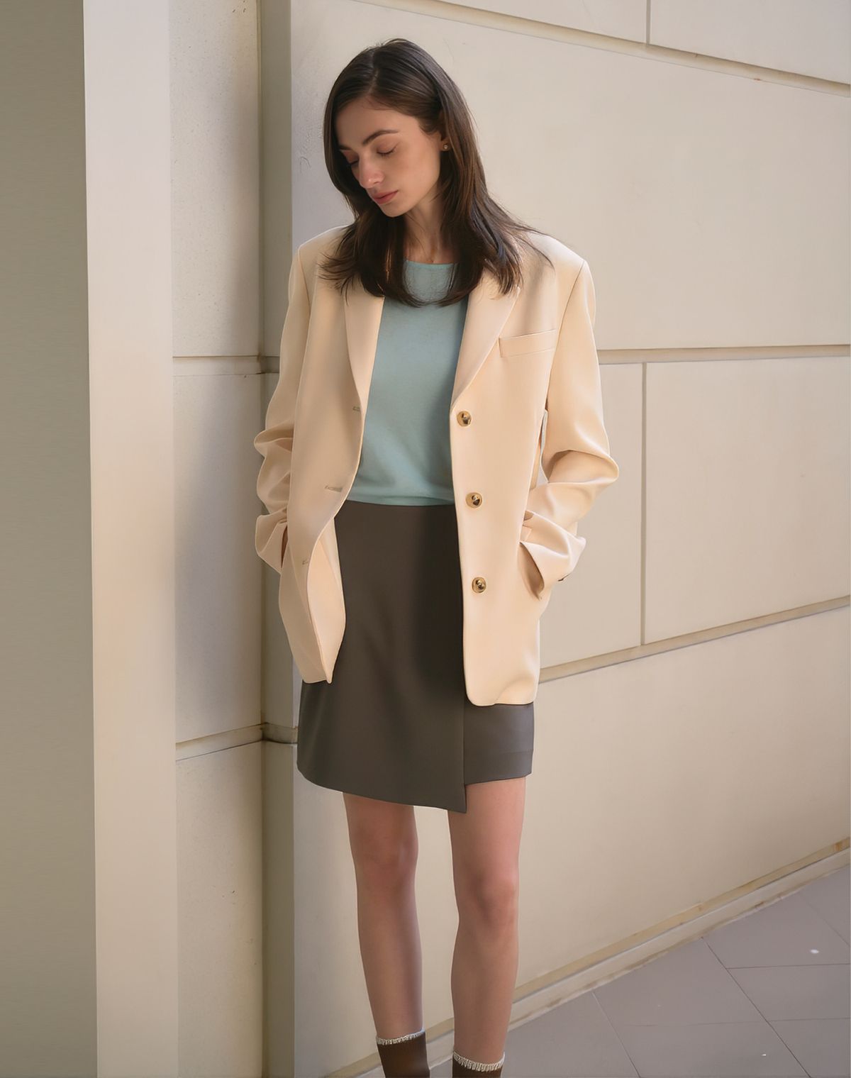 지에마르(GIEMAR) WRAP SKIRT GRAY 랩 스커트 그레이