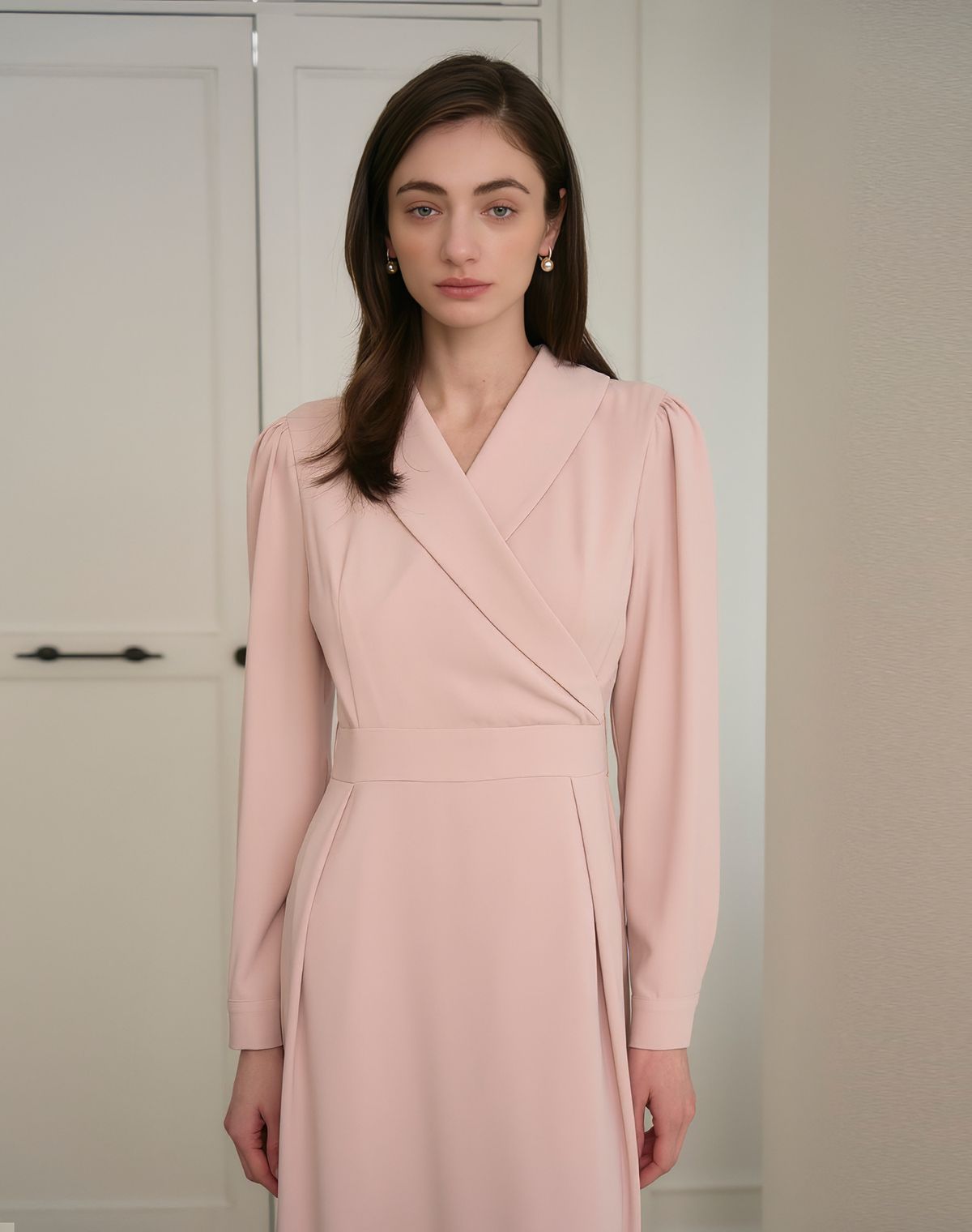 지에마르(GIEMAR) SHAWL COLLAR DRESS PINK  숄 카라 드레스 핑크