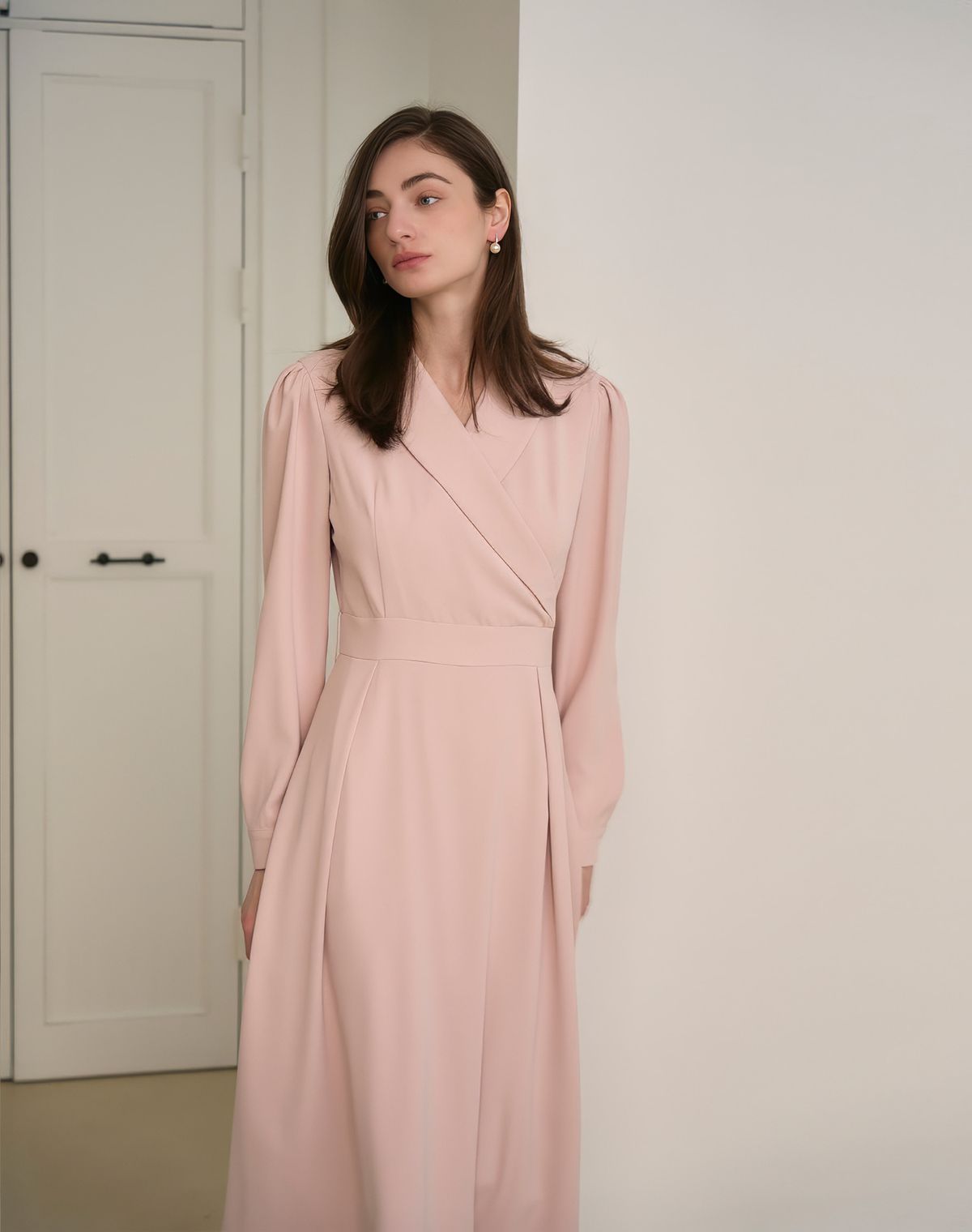 지에마르(GIEMAR) SHAWL COLLAR DRESS PINK  숄 카라 드레스 핑크