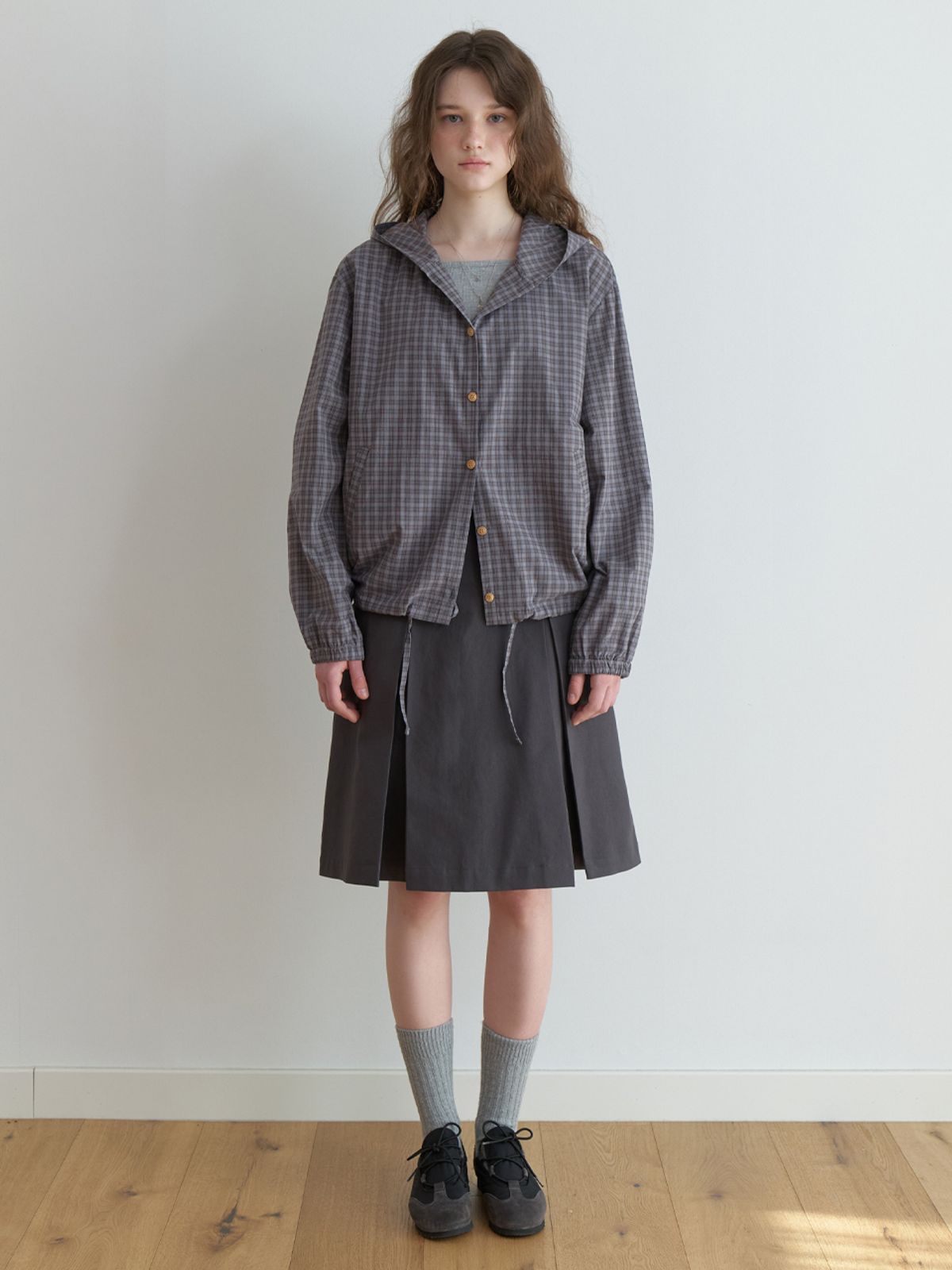 더미튼(THEMITTEN) Hound cotton skirt (charcoal)