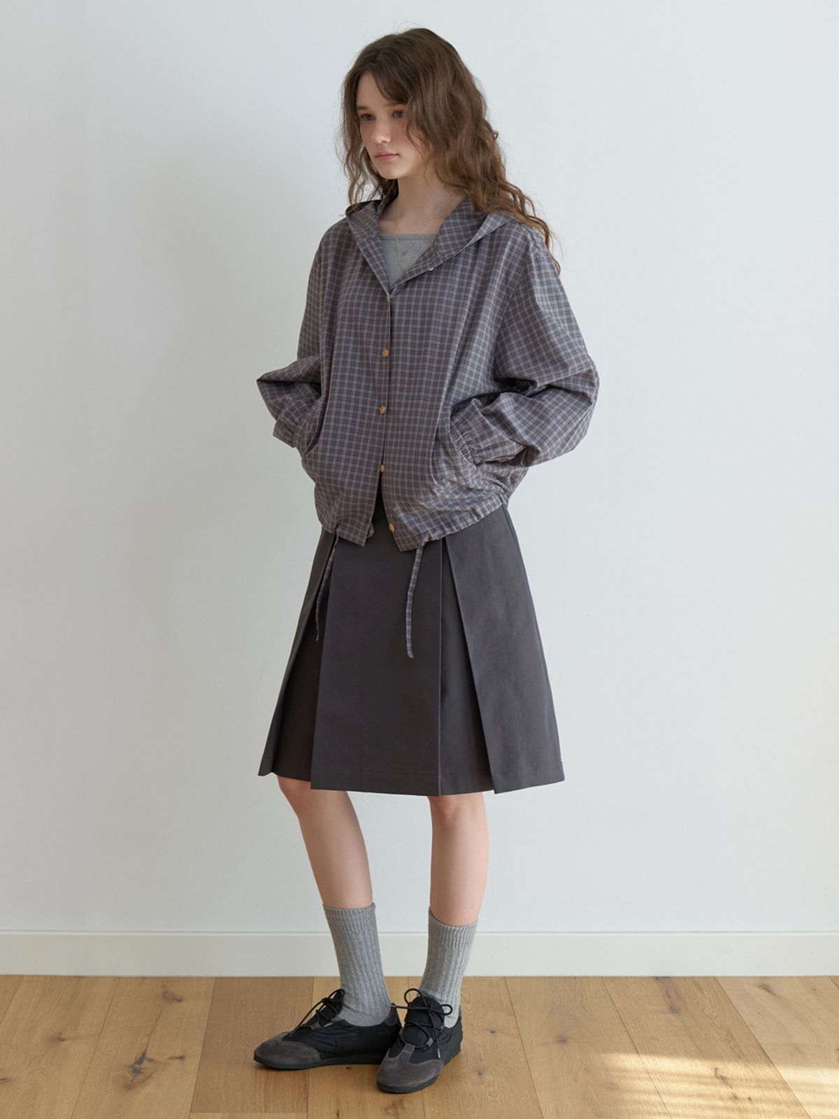 더미튼(THEMITTEN) Hound cotton skirt (charcoal)