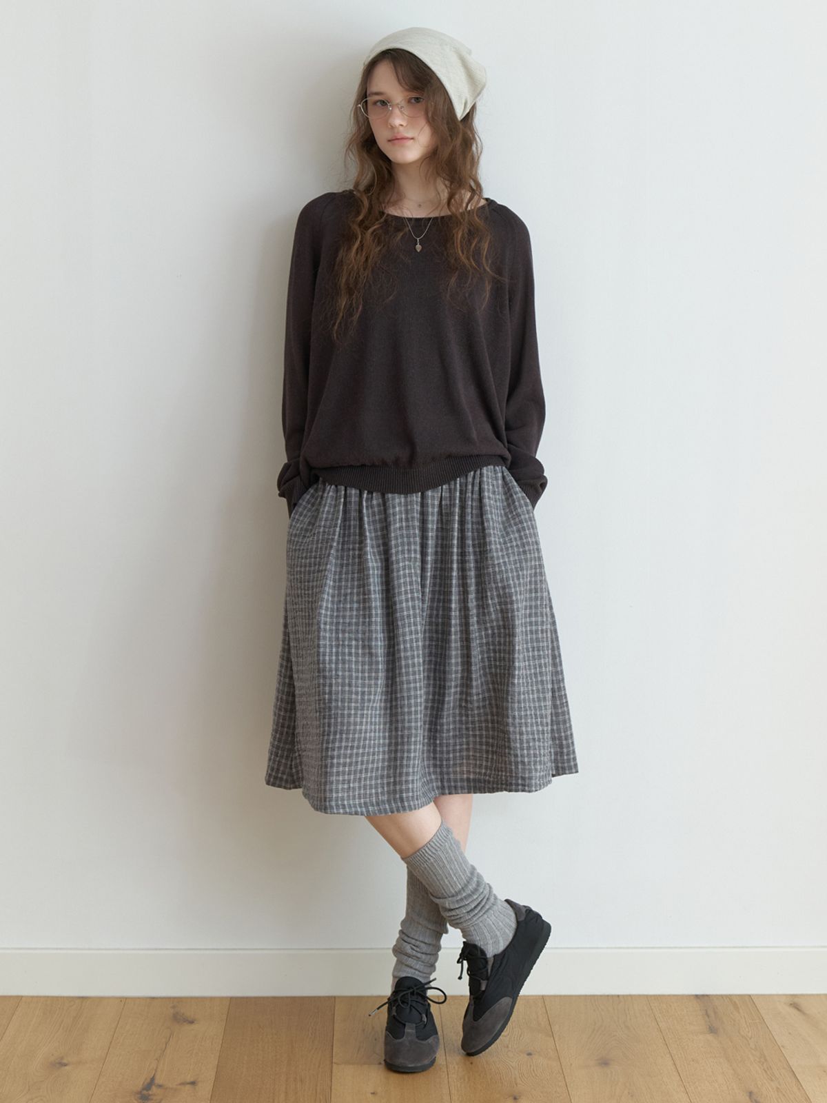 더미튼(THEMITTEN) [2nd] Horn button skirt (gray check)