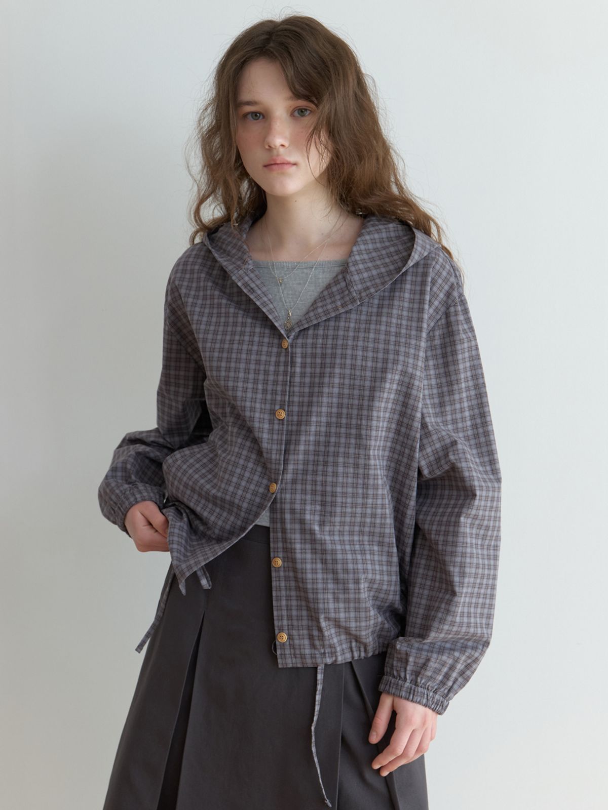 더미튼(THEMITTEN) [2nd] Hatto hoodie jacket (gray check)
