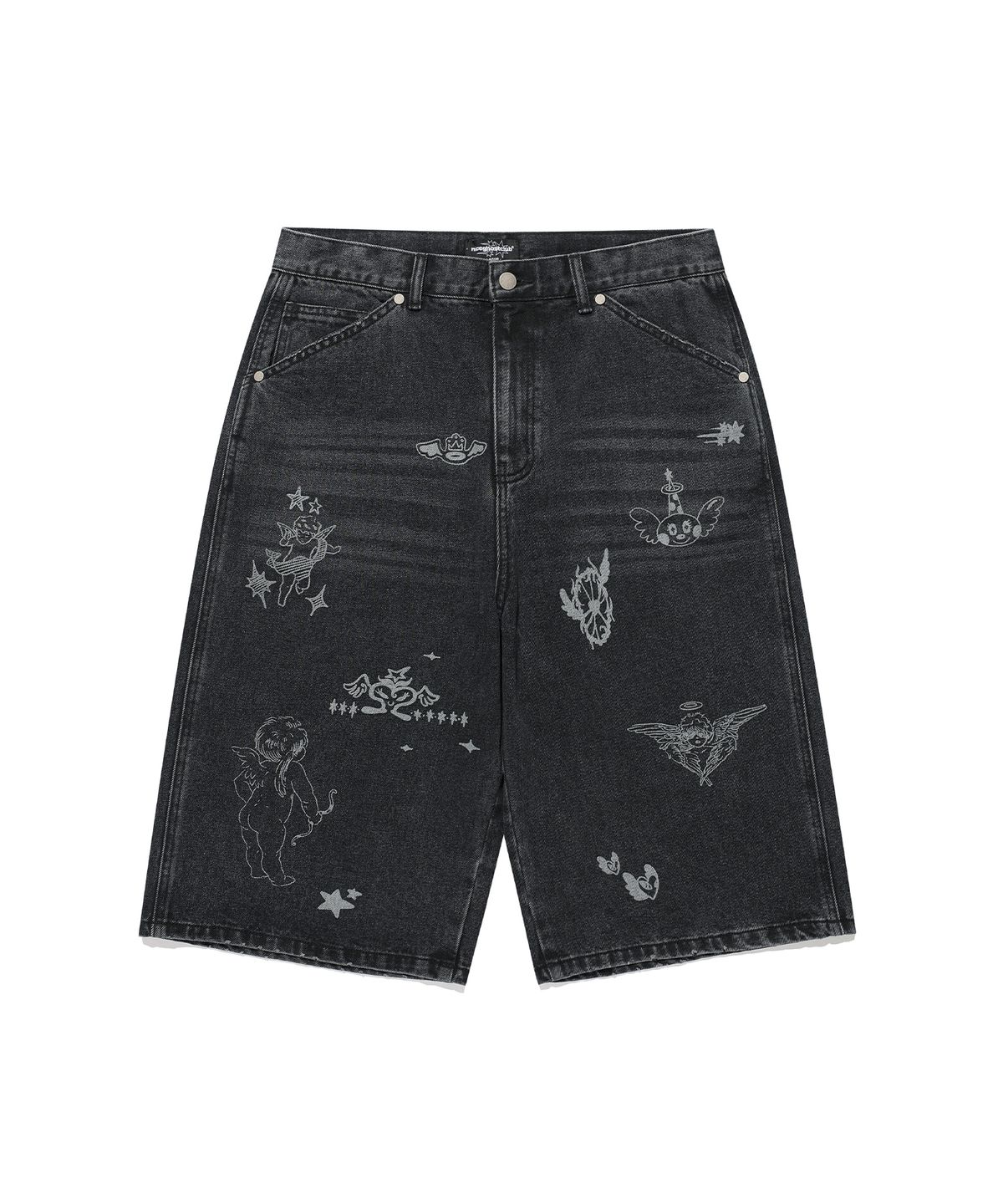 나이스고스트클럽(NICEGHOSTCLUB) BIG WIDE BERMUDA DOODLE DENIM PANTS_BLACK(NG2GMUD160A)
