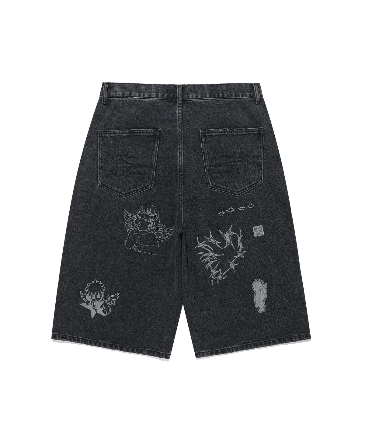 나이스고스트클럽(NICEGHOSTCLUB) BIG WIDE BERMUDA DOODLE DENIM PANTS_BLACK(NG2GMUD160A)