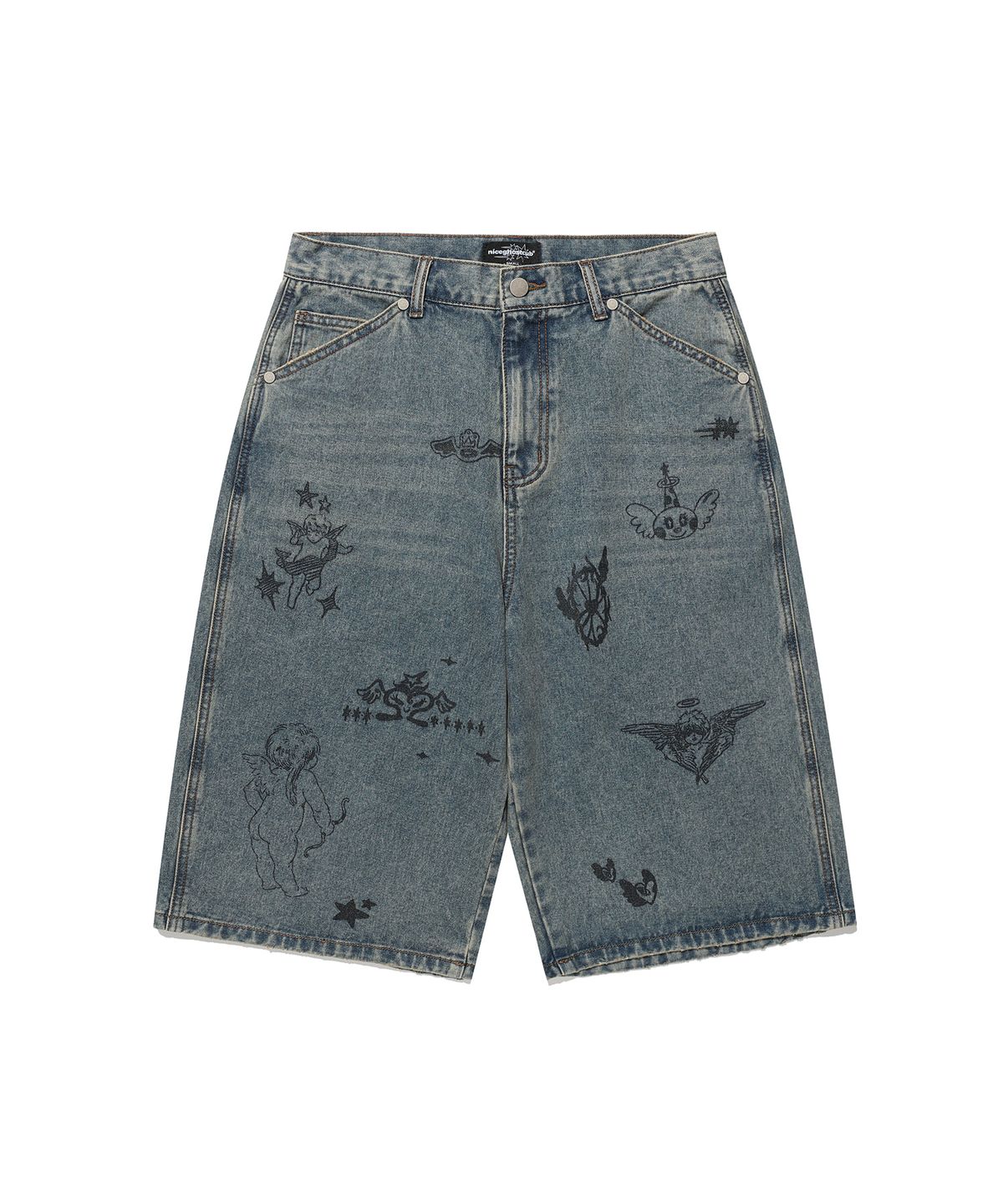 나이스고스트클럽(NICEGHOSTCLUB) BIG WIDE BERMUDA DOODLE DENIM PANTS_BLUE(NG2GMUD161A)