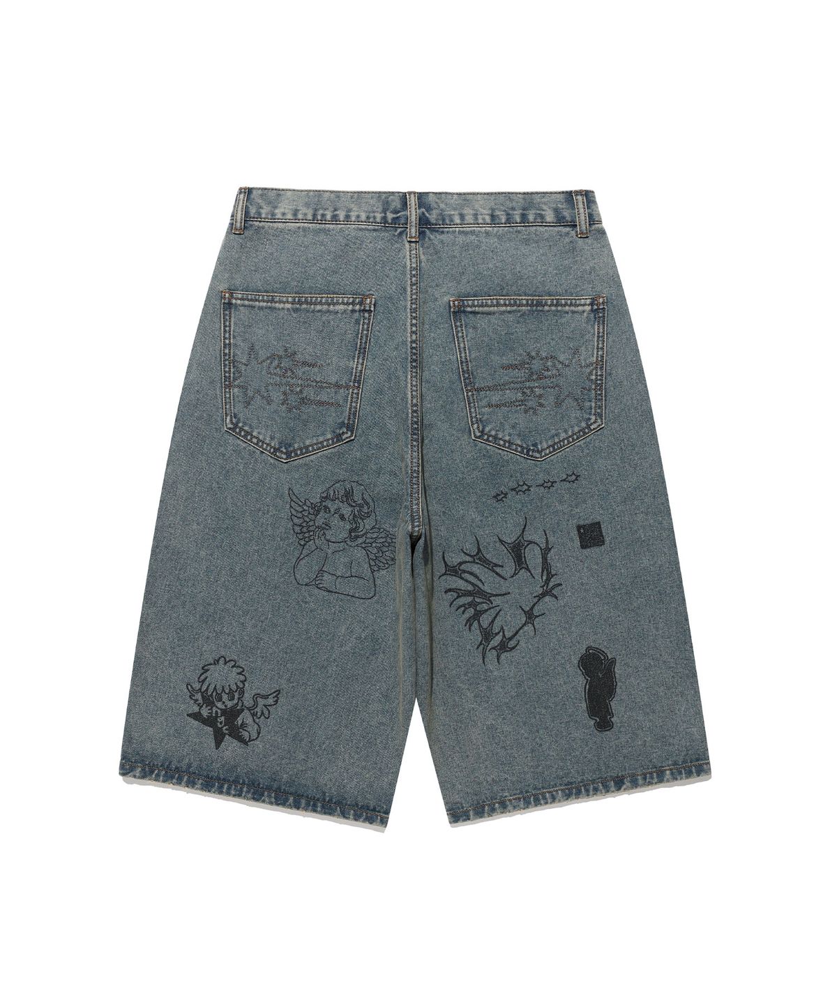 나이스고스트클럽(NICEGHOSTCLUB) BIG WIDE BERMUDA DOODLE DENIM PANTS_BLUE(NG2GMUD161A)