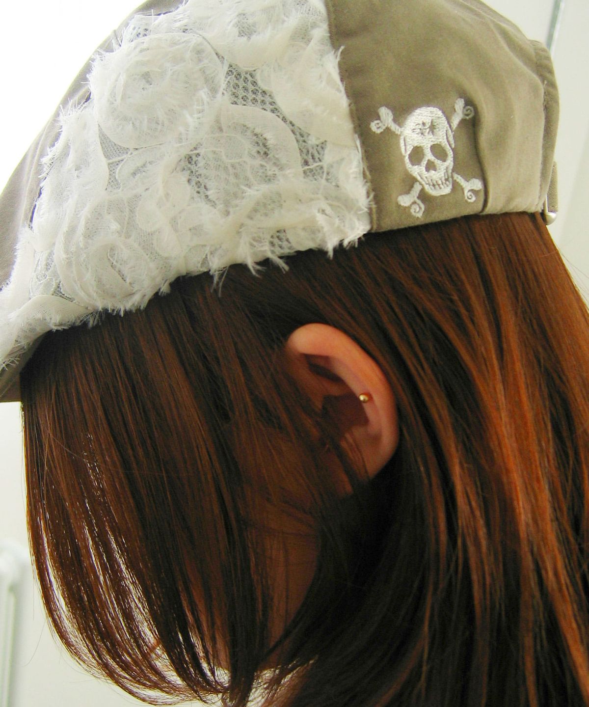 나이스고스트클럽(NICEGHOSTCLUB) FLOWER LACE SKULL HUNTING CAP_KHAKI(NG2GSUAB23A)