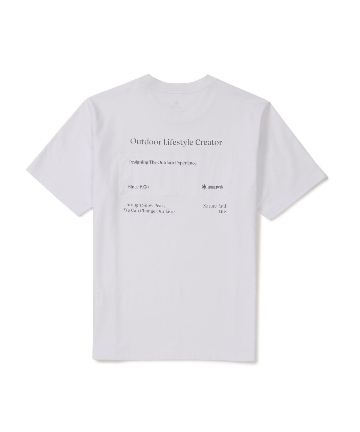스노우피크 어패럴(SNOWPEAK APPAREL) 에어로쿨 레터링 우븐 패치 반팔 티셔츠 (S26MMFTS22) White
