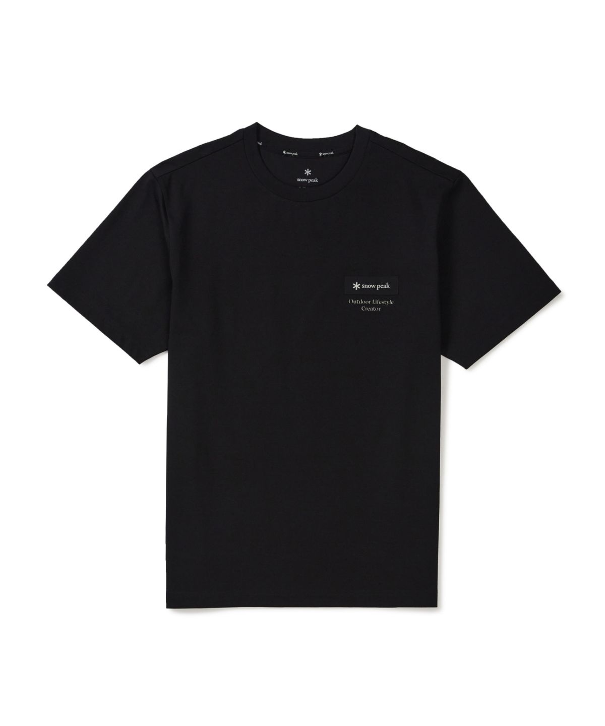 스노우피크 어패럴(SNOWPEAK APPAREL) 에어로쿨 레터링 우븐 패치 반팔 티셔츠 (S26MMFTS22) Black