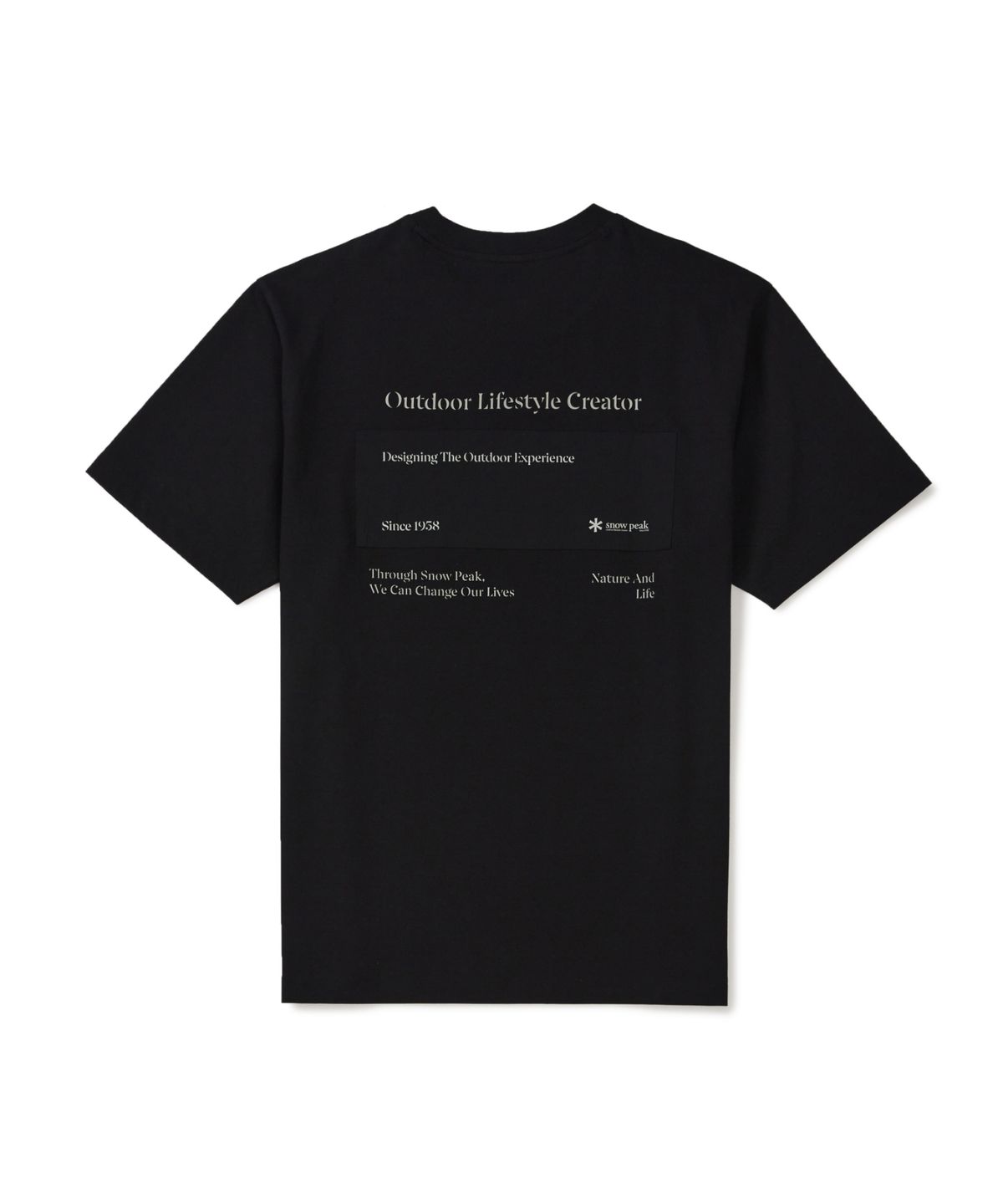 스노우피크 어패럴(SNOWPEAK APPAREL) 에어로쿨 레터링 우븐 패치 반팔 티셔츠 (S26MMFTS22) Black
