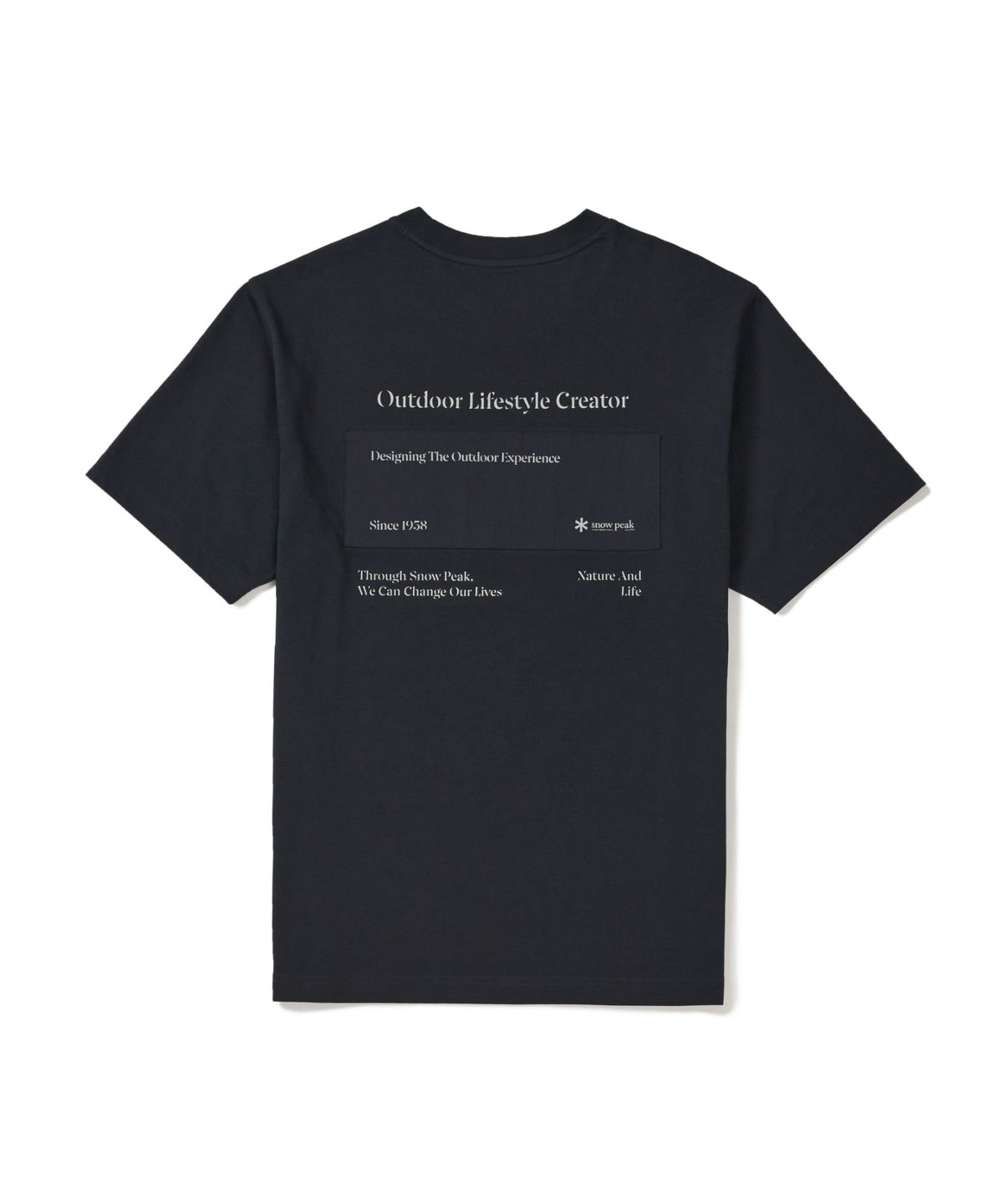 스노우피크 어패럴(SNOWPEAK APPAREL) 에어로쿨 레터링 우븐 패치 반팔 티셔츠 (S26MMFTS22) Dark Navy