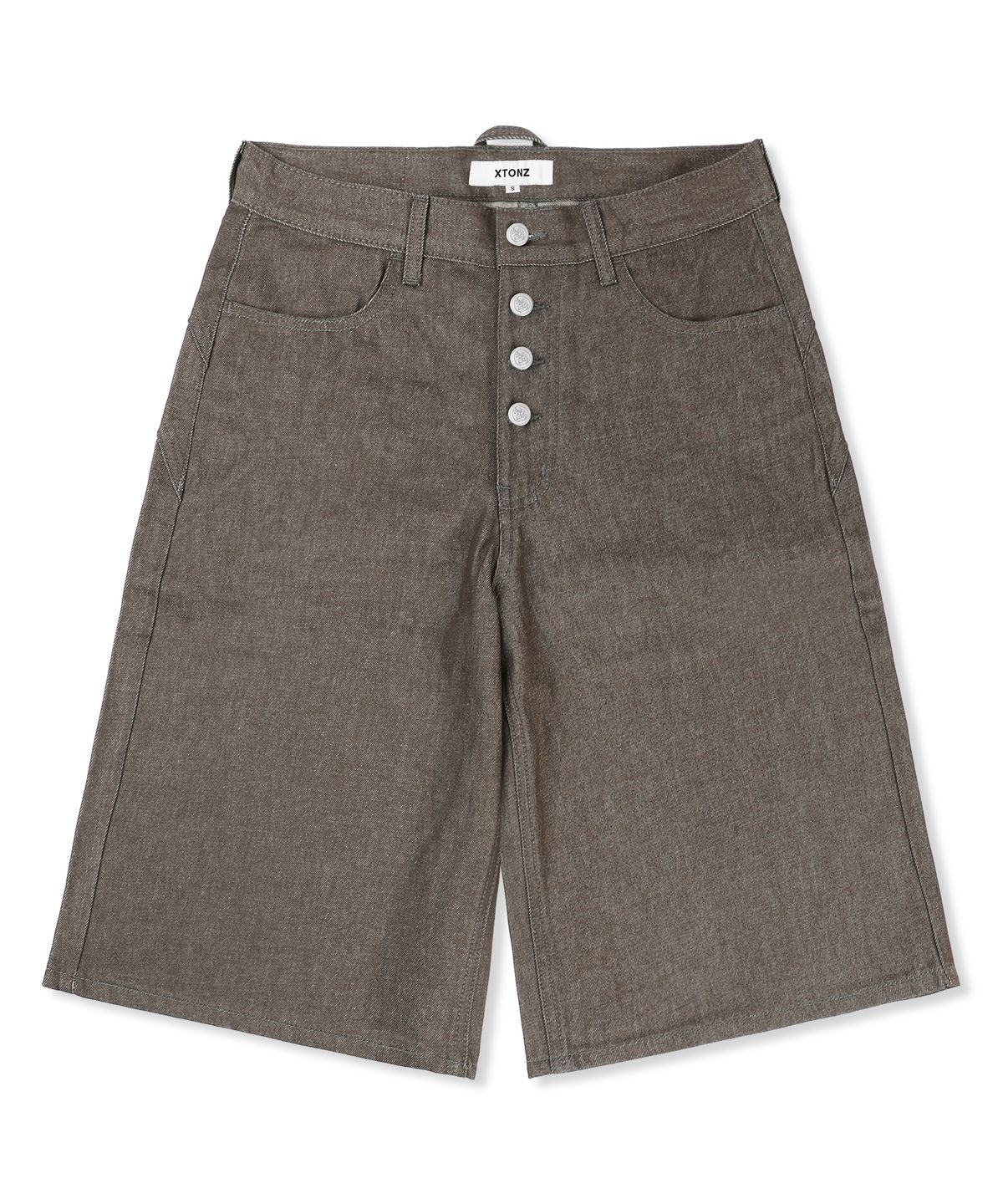엑스톤즈(XTONZ) XP326 라운드 버뮤다 데님 팬츠 (BROWN)
