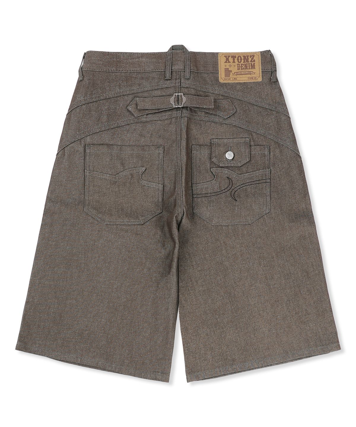 엑스톤즈(XTONZ) XP326 라운드 버뮤다 데님 팬츠 (BROWN)