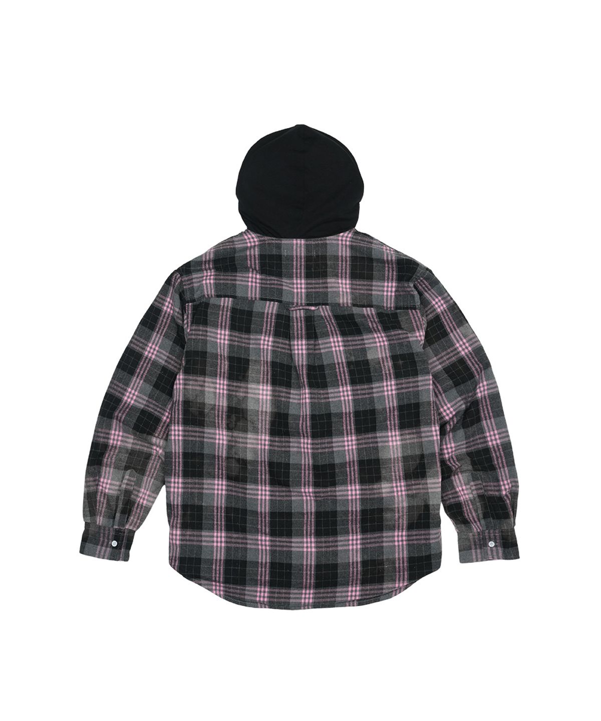 그레일즈(GRAILZ) BLEACHED PLAID HOOD SHIRTS [BLACK]