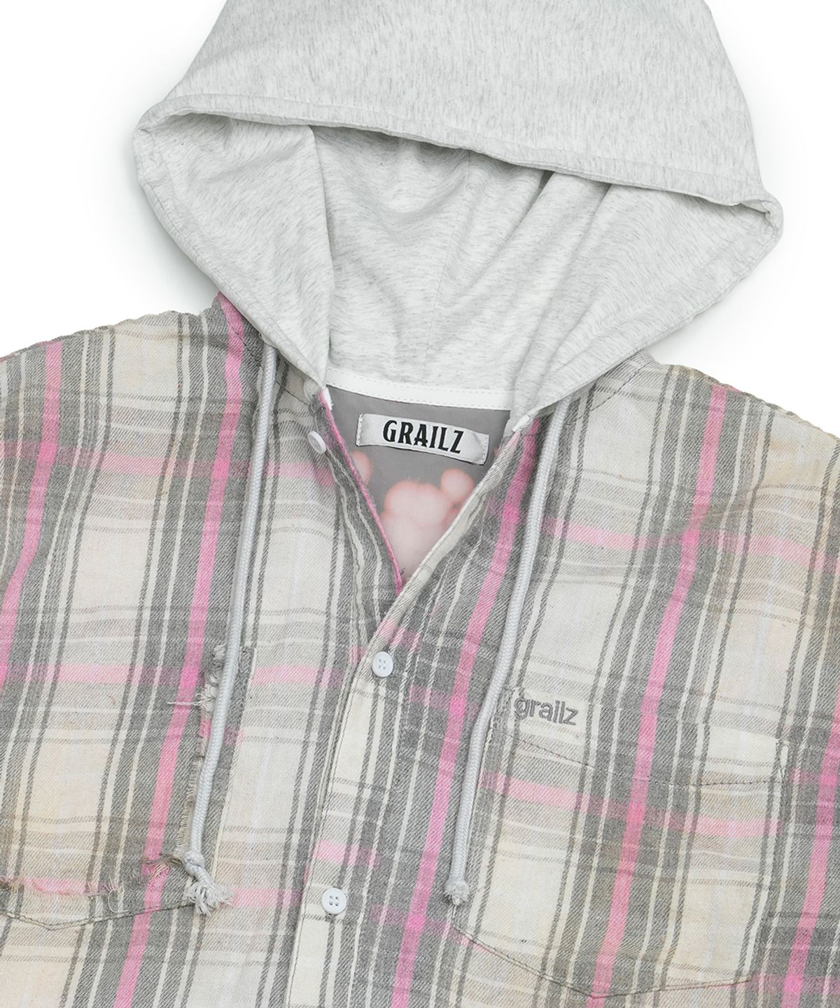 그레일즈(GRAILZ) BLEACHED PLAID HOOD SHIRTS [GRAY]