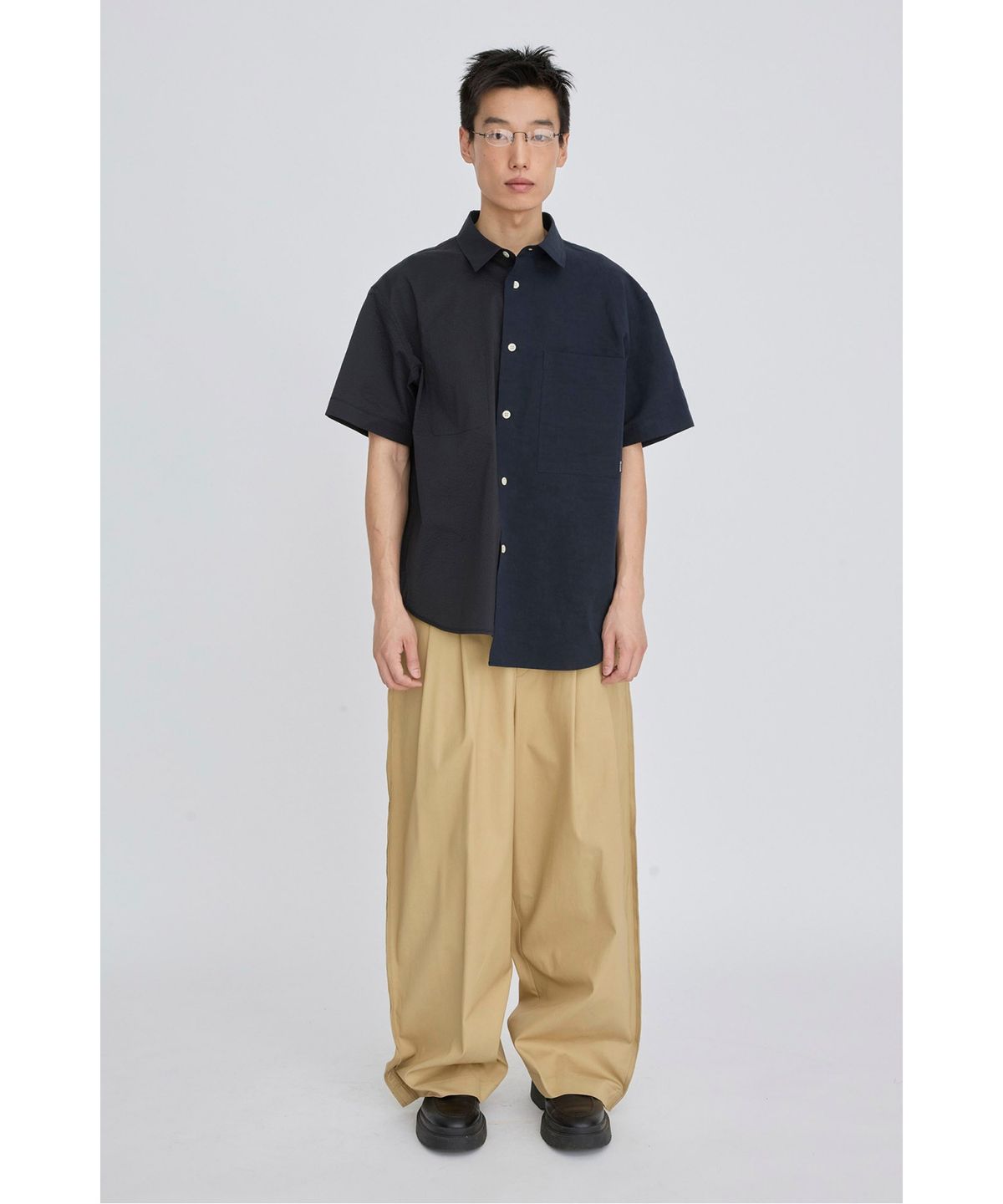 래코드(RECODE) Split Short Sleeve Seersucker Shirt RKSAM26614NYX