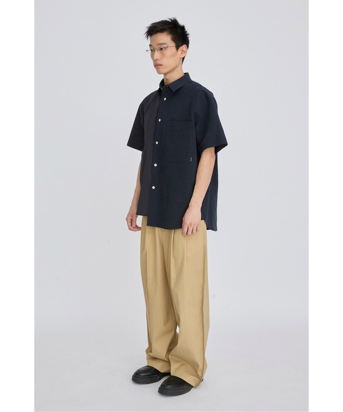 래코드(RECODE) Split Short Sleeve Seersucker Shirt RKSAM26614NYX