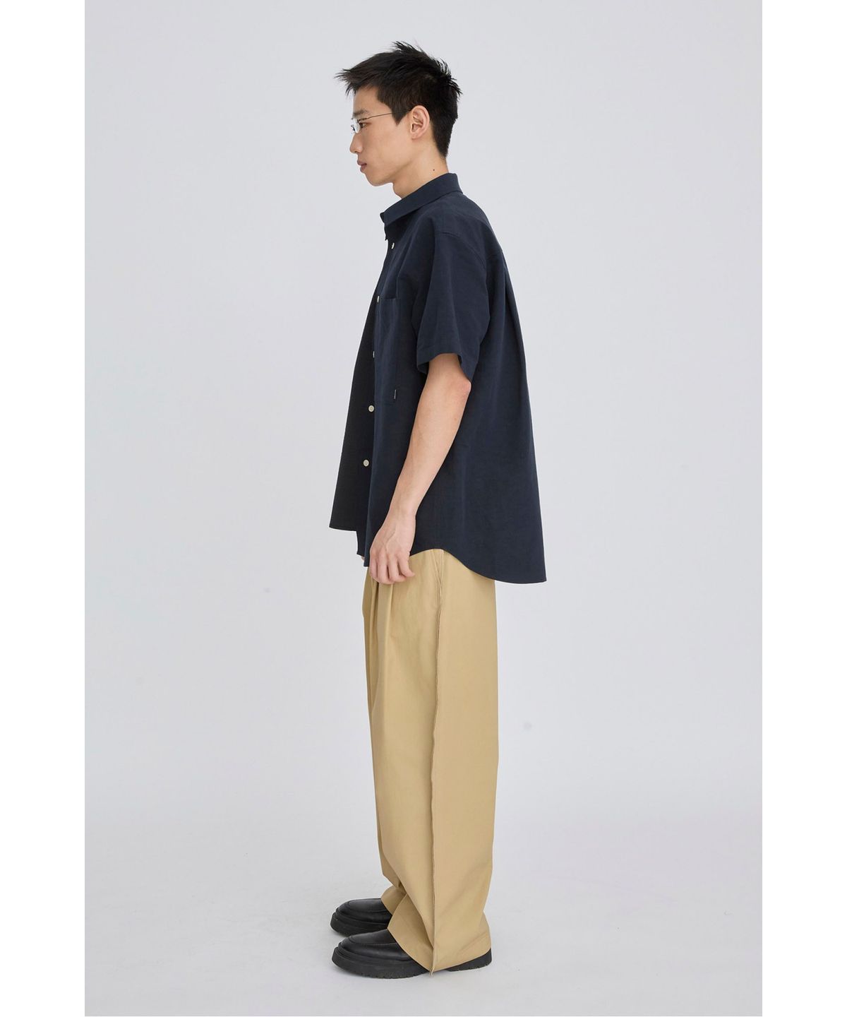 래코드(RECODE) Split Short Sleeve Seersucker Shirt RKSAM26614NYX