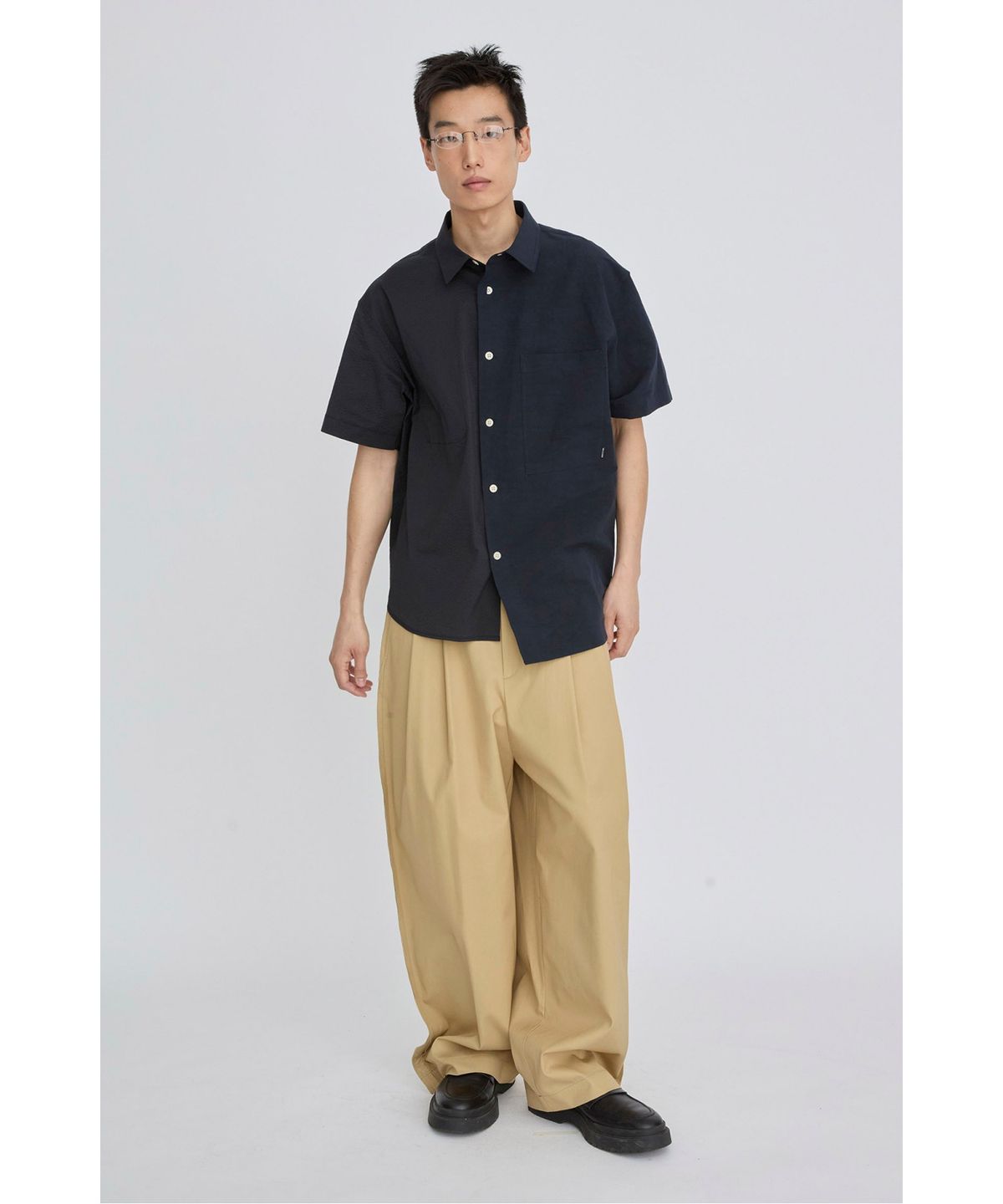 래코드(RECODE) Split Short Sleeve Seersucker Shirt RKSAM26614NYX